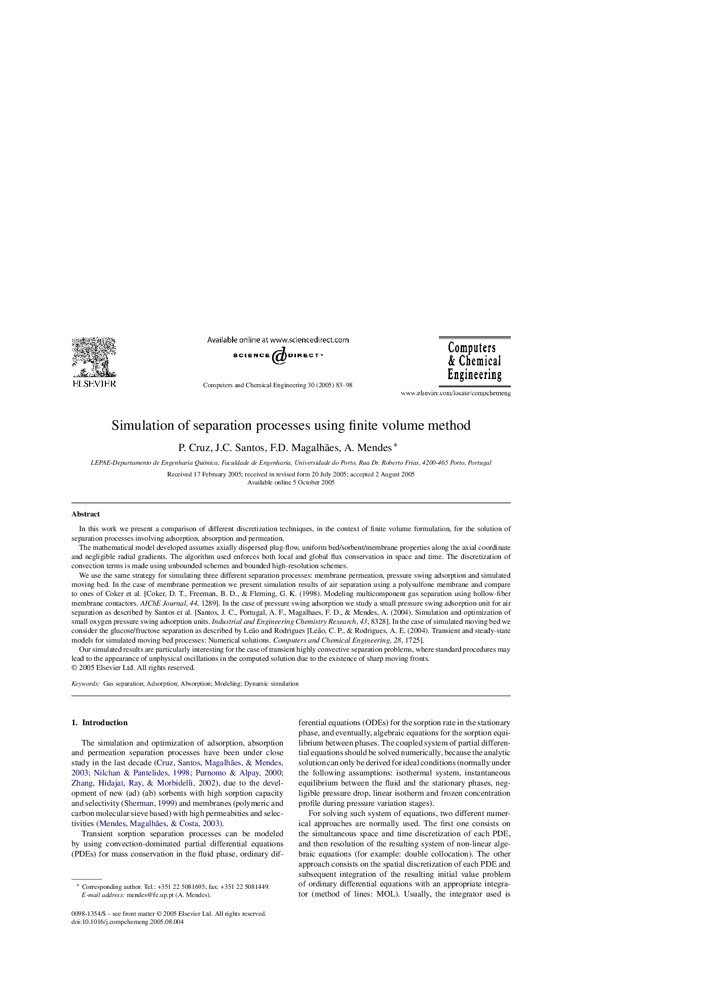 Simulation of separation processes using finite volume method