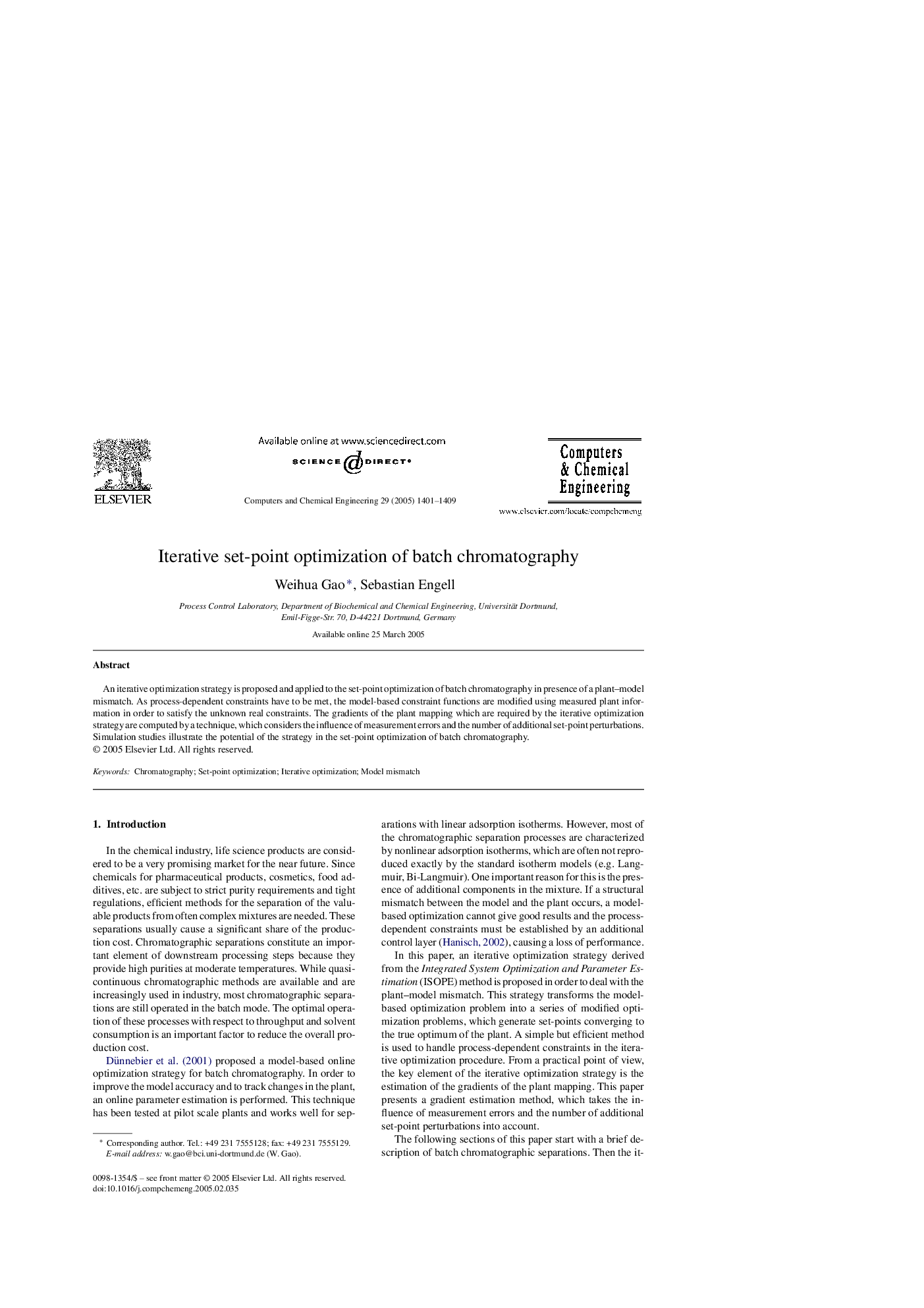 Iterative set-point optimization of batch chromatography