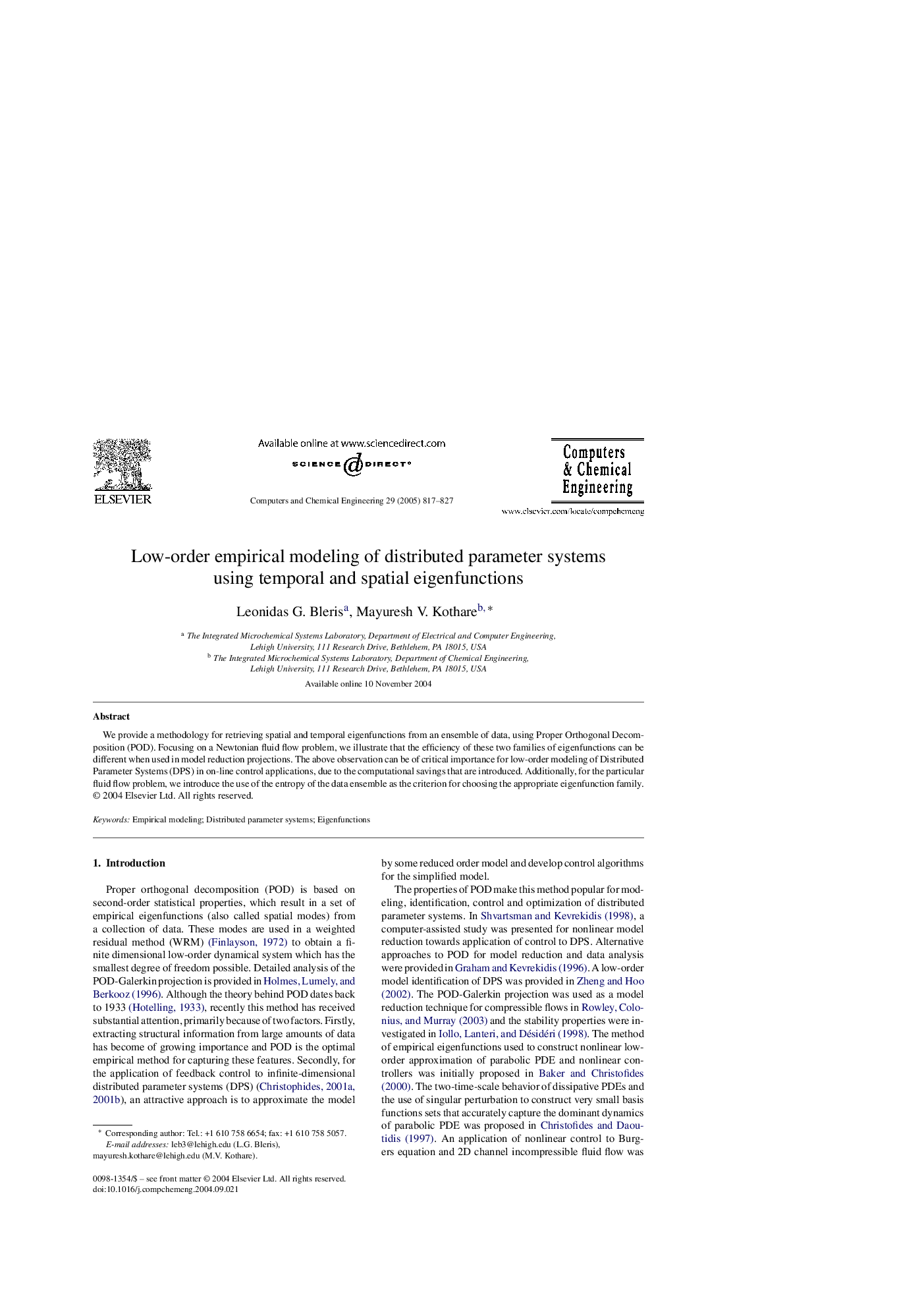 Low-order empirical modeling of distributed parameter systems using temporal and spatial eigenfunctions