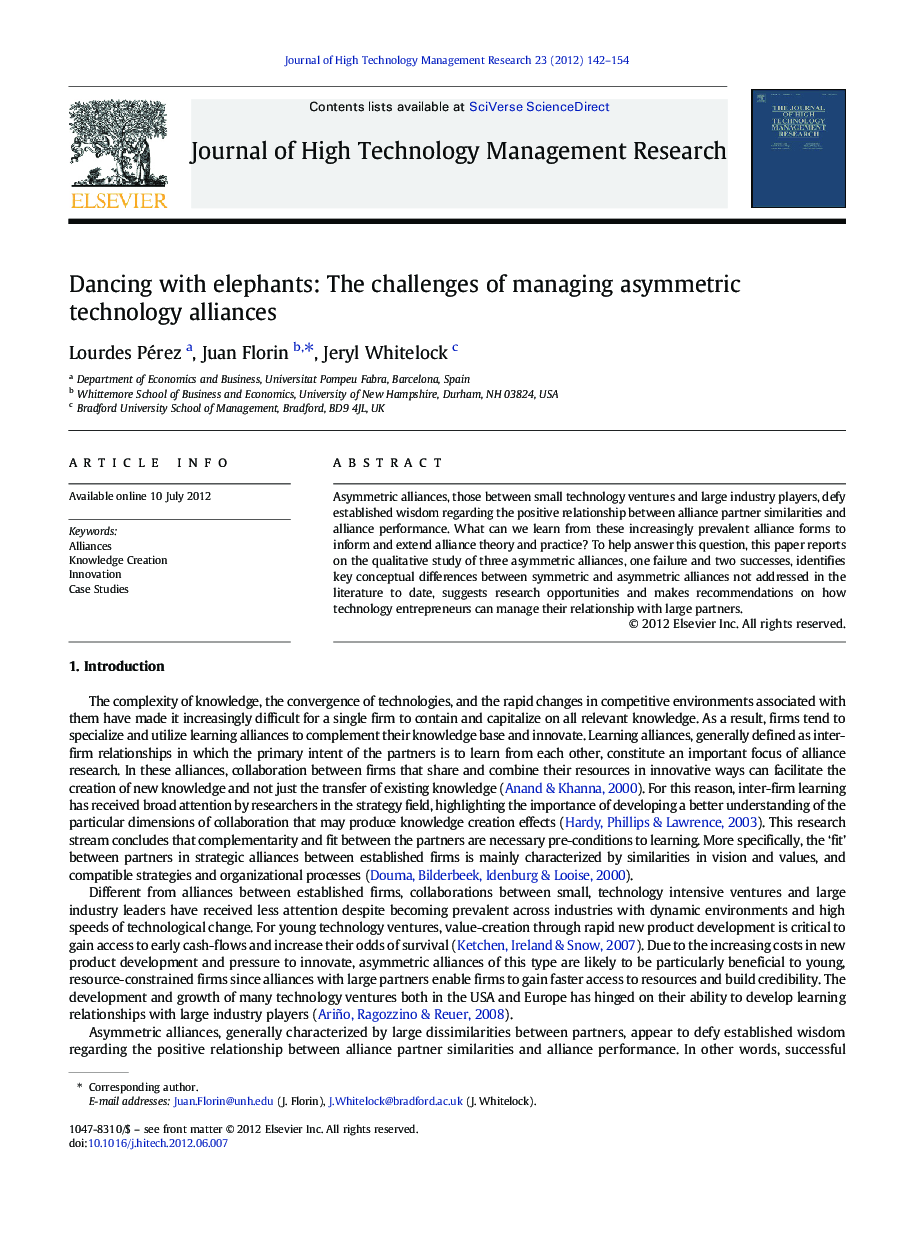 Dancing with elephants: The challenges of managing asymmetric technology alliances