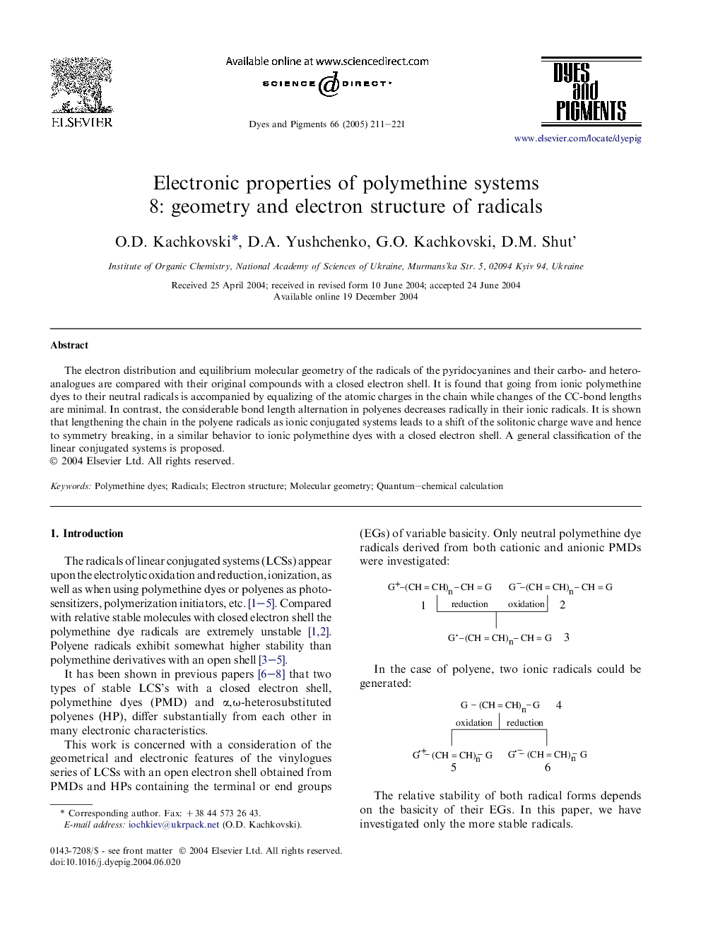 Electronic properties of polymethine systems