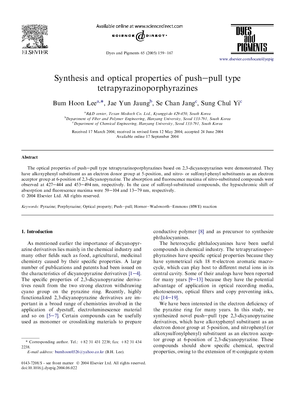 Synthesis and optical properties of push-pull type tetrapyrazinoporphyrazines