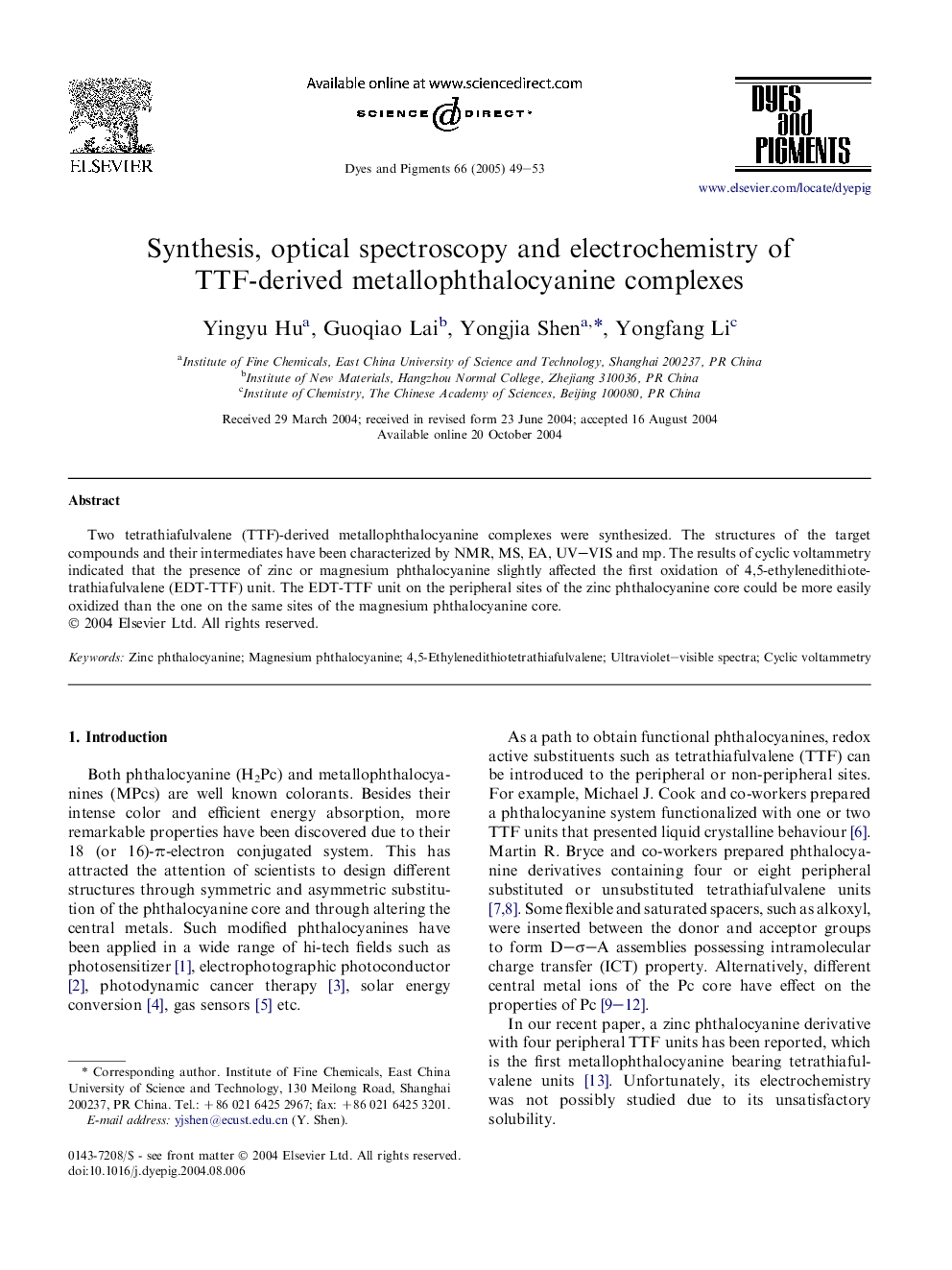 Synthesis, optical spectroscopy and electrochemistry of TTF-derived metallophthalocyanine complexes