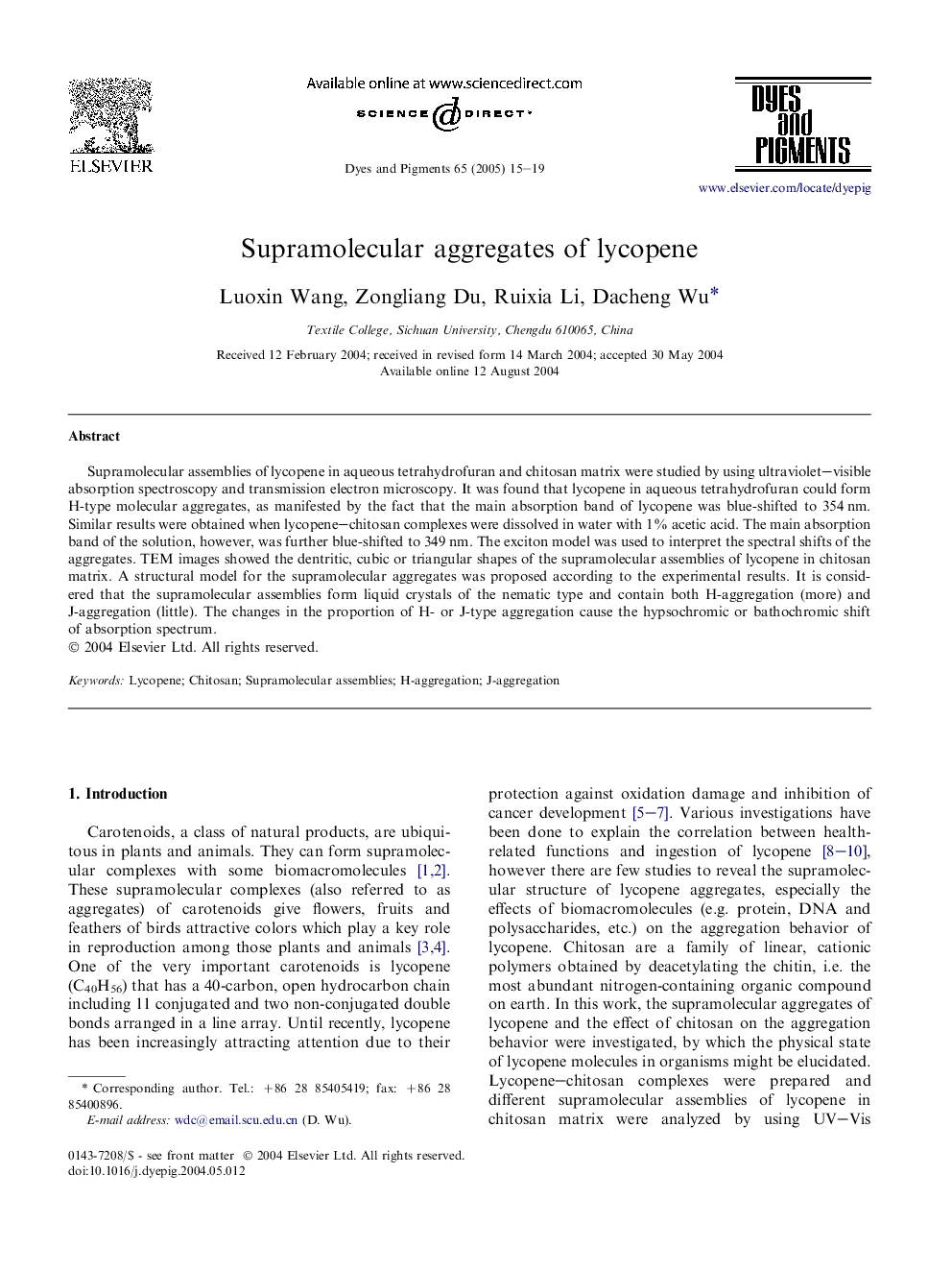 Supramolecular aggregates of lycopene