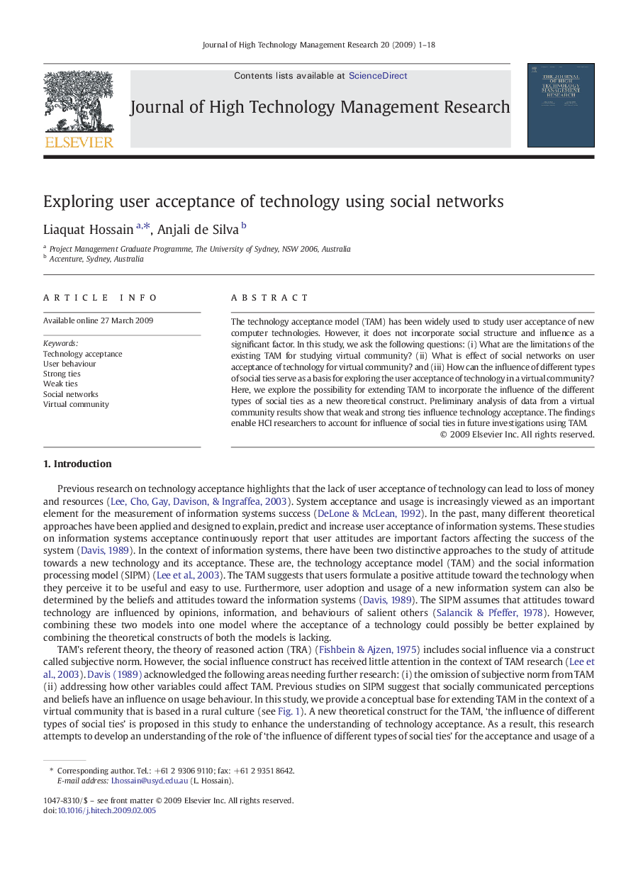 Exploring user acceptance of technology using social networks