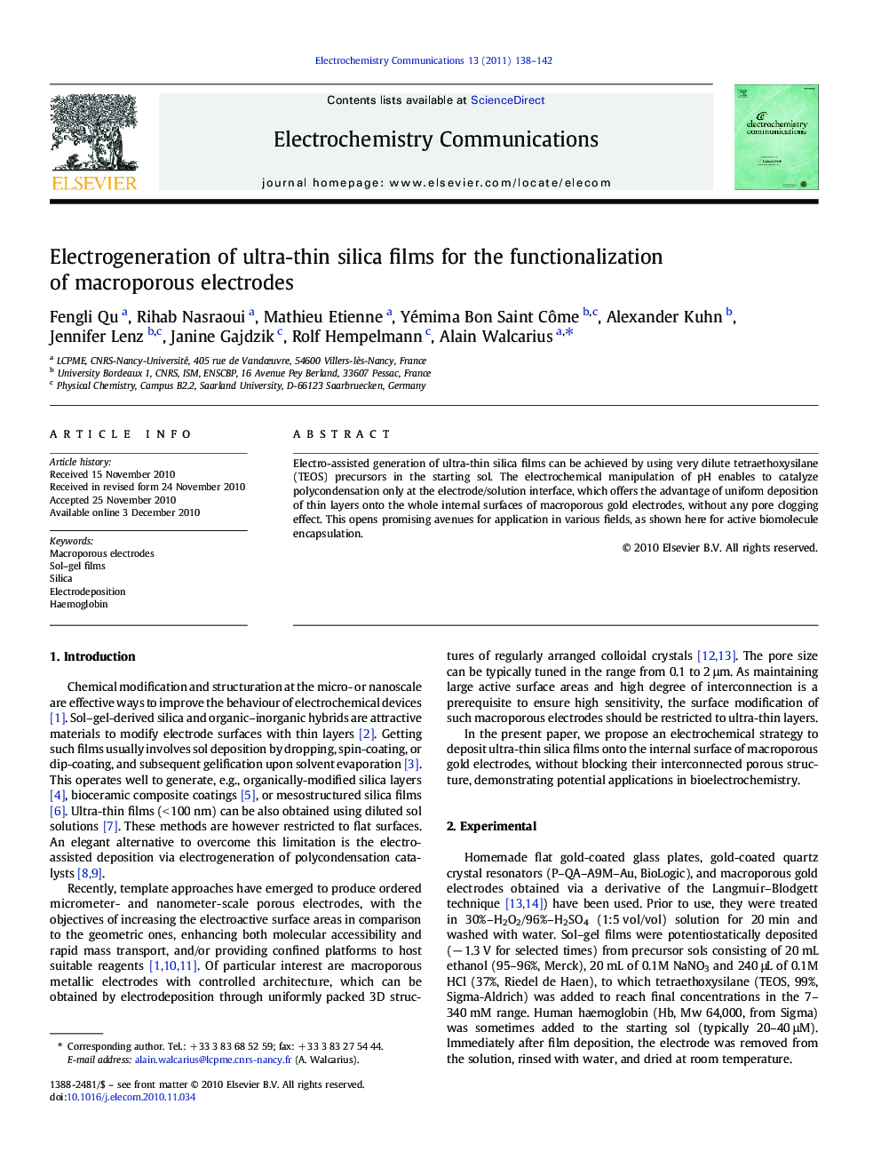 Electrogeneration of ultra-thin silica films for the functionalization of macroporous electrodes