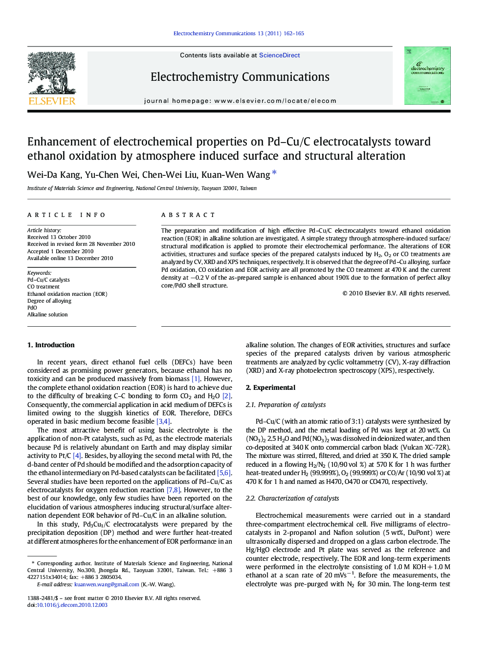 Enhancement of electrochemical properties on Pd-Cu/C electrocatalysts toward ethanol oxidation by atmosphere induced surface and structural alteration