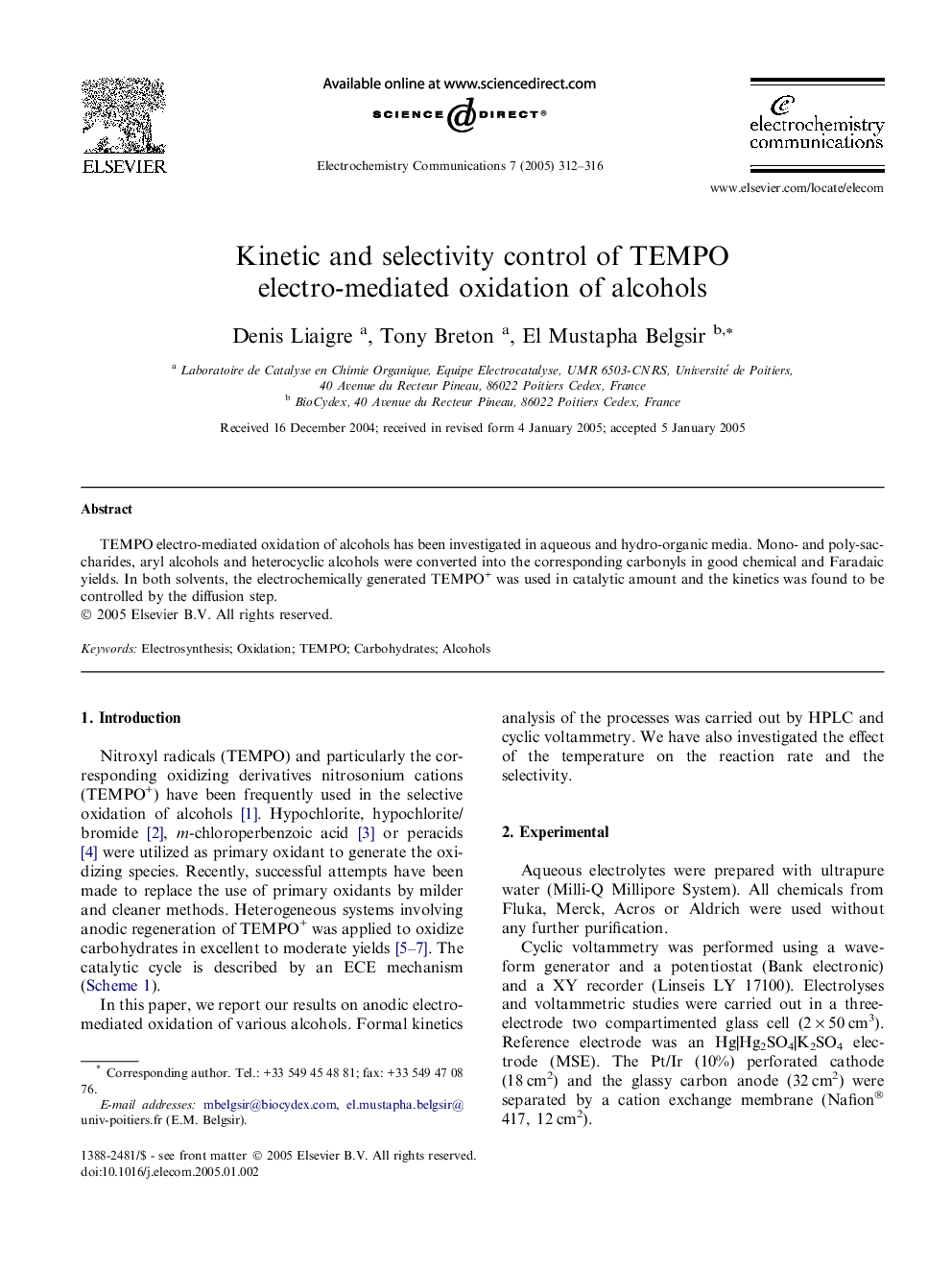 Kinetic and selectivity control of TEMPO electro-mediated oxidation of alcohols