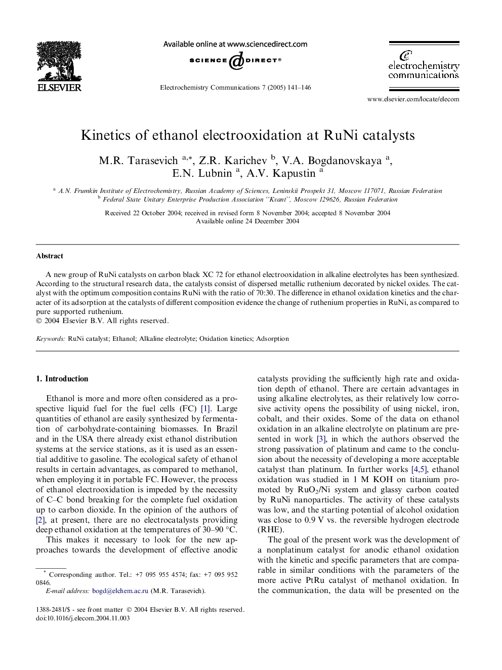 Kinetics of ethanol electrooxidation at RuNi catalysts