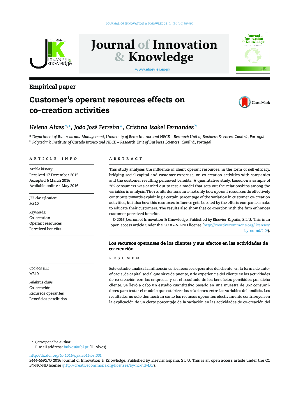 Customer's operant resources effects on co-creation activities