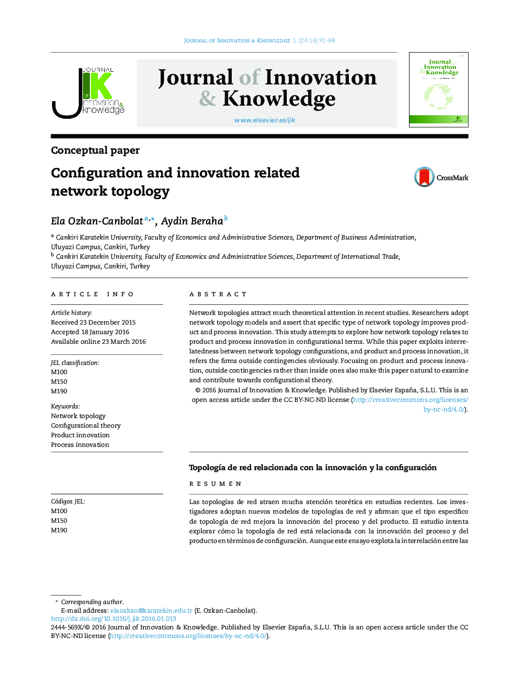 Configuration and innovation related network topology