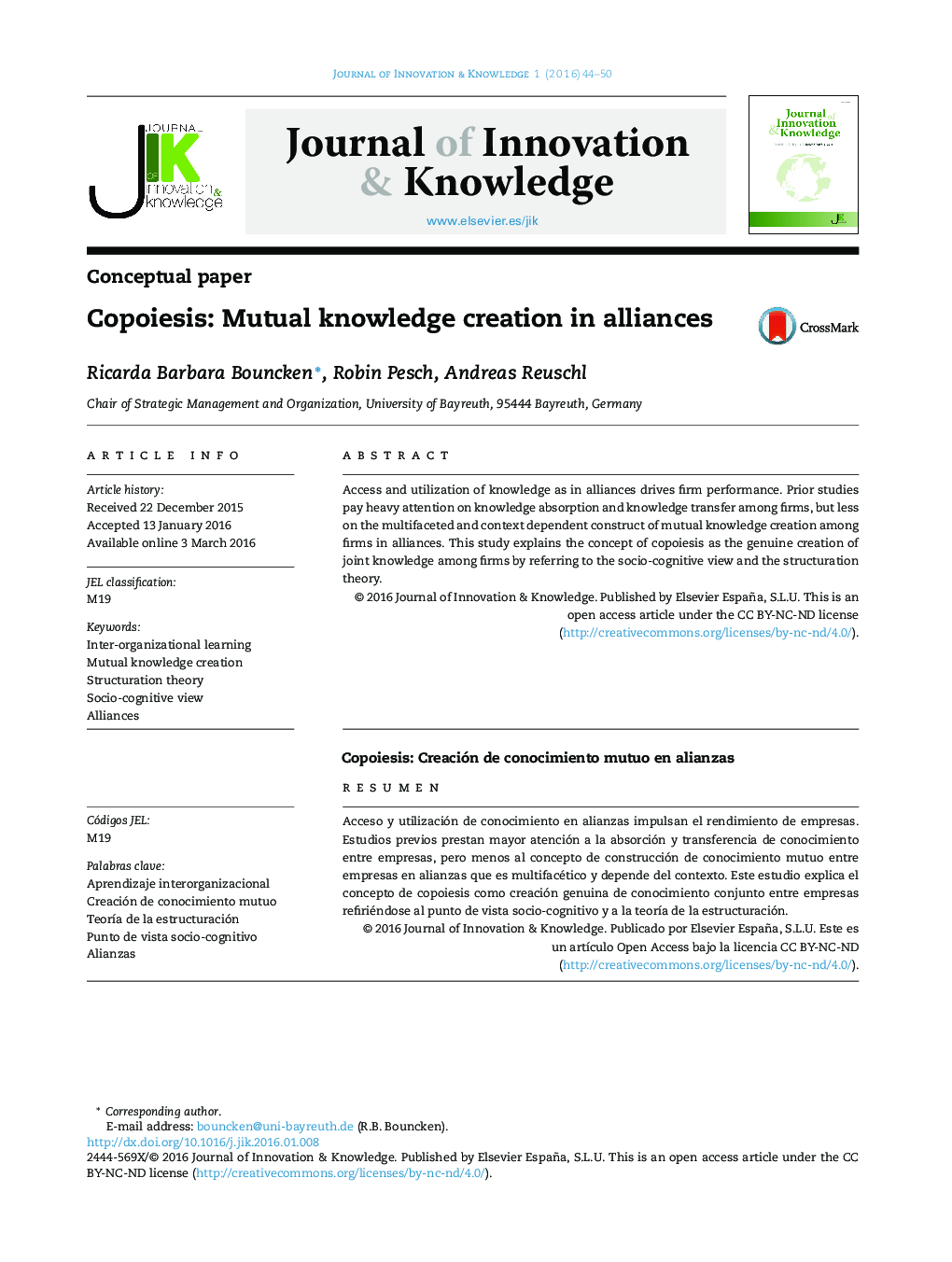 Copoiesis: Mutual knowledge creation in alliances