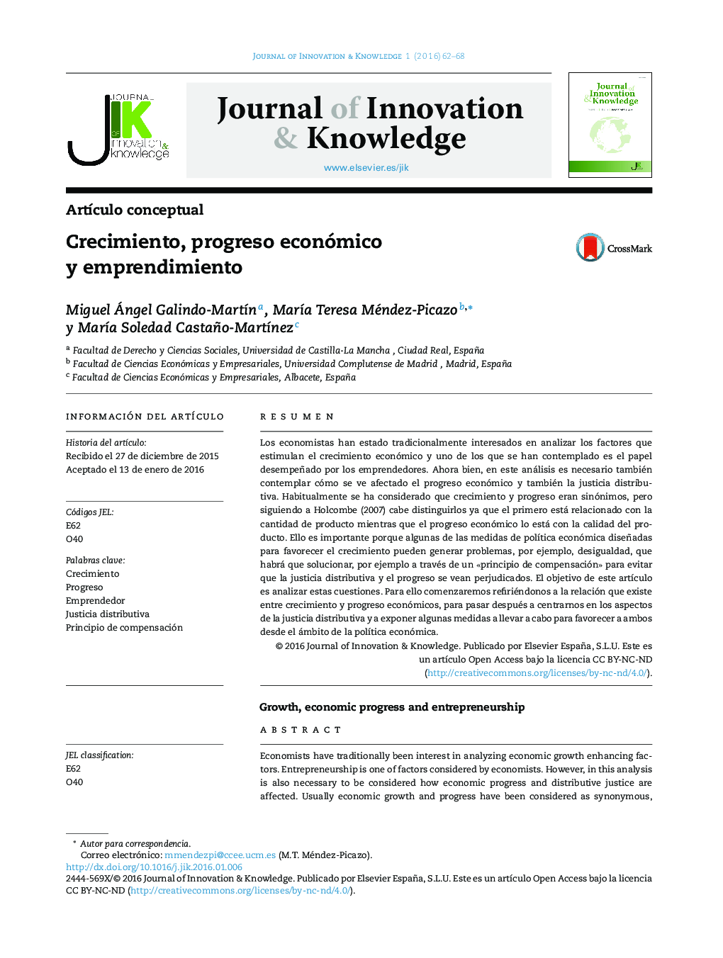 Crecimiento, progreso económico y emprendimiento