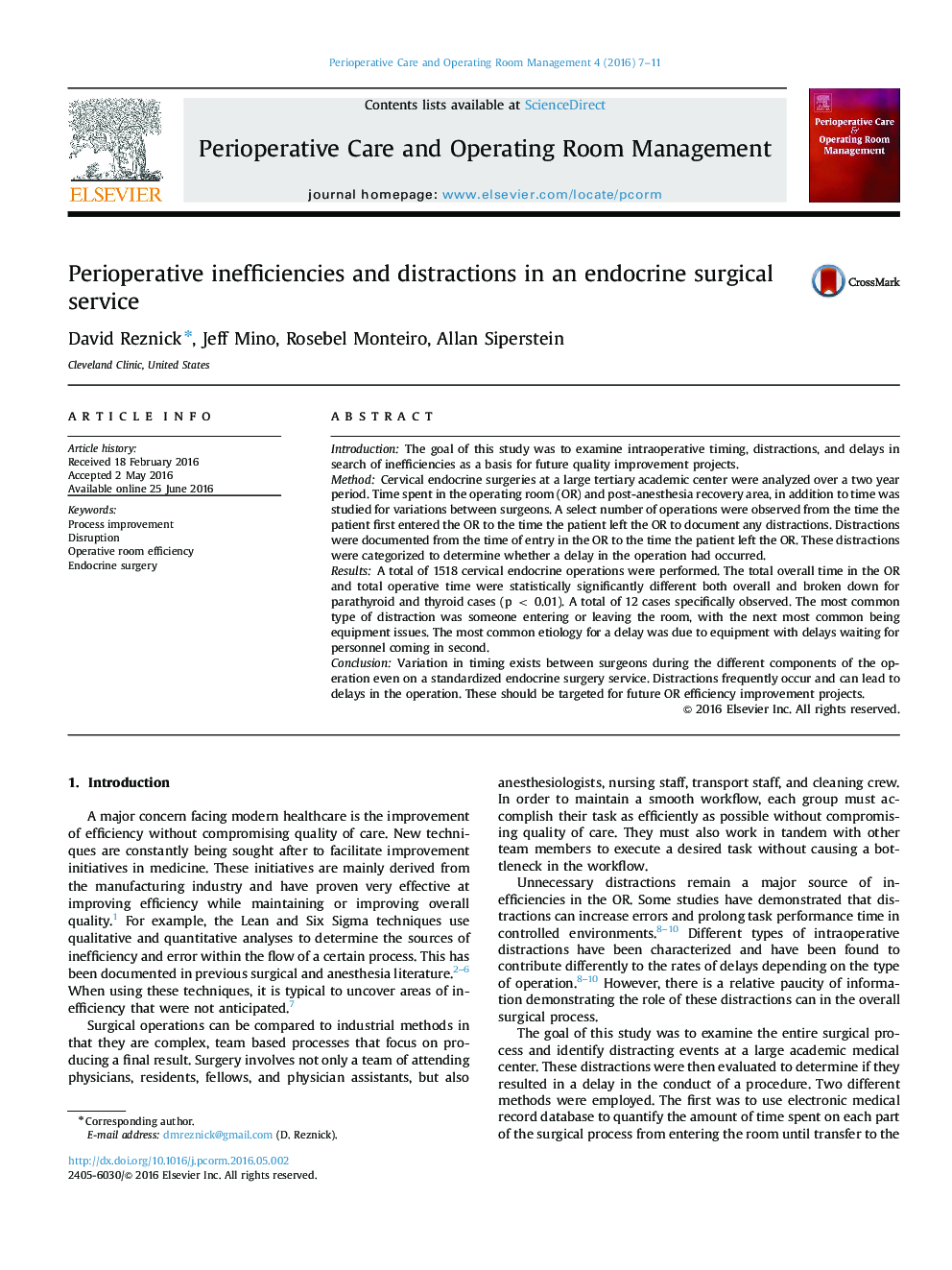 Perioperative inefficiencies and distractions in an endocrine surgical service