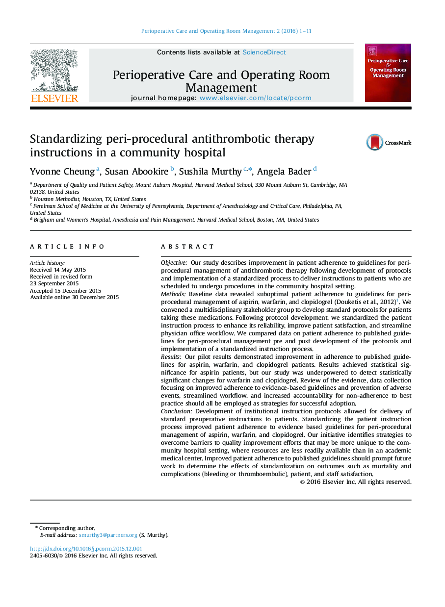 Standardizing peri-procedural antithrombotic therapy instructions in a community hospital