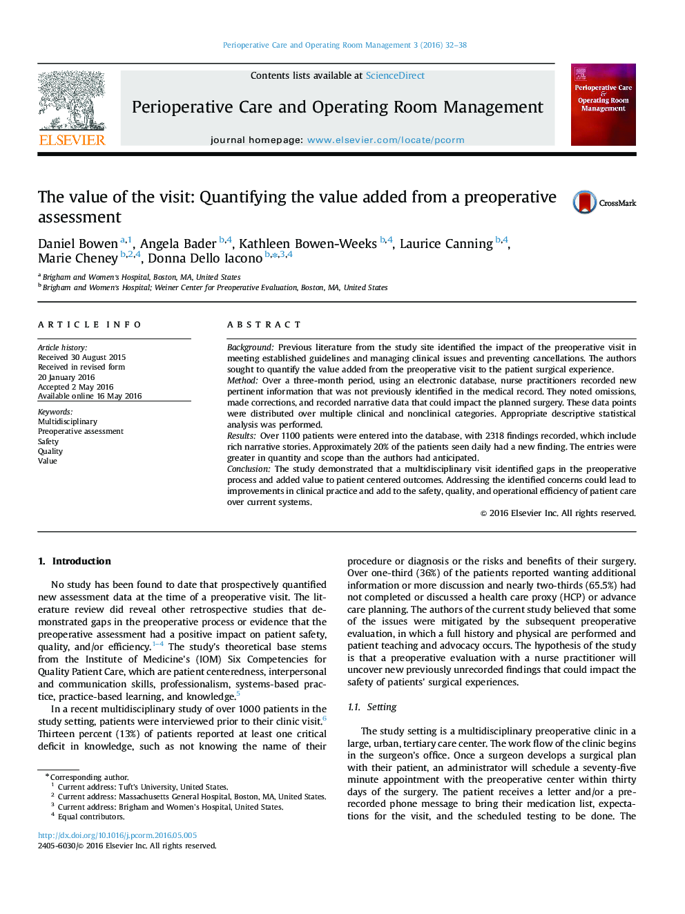 The value of the visit: Quantifying the value added from a preoperative assessment