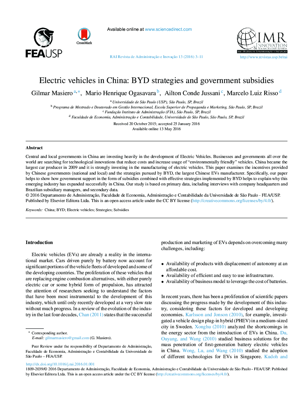 Electric vehicles in China: BYD strategies and government subsidies 