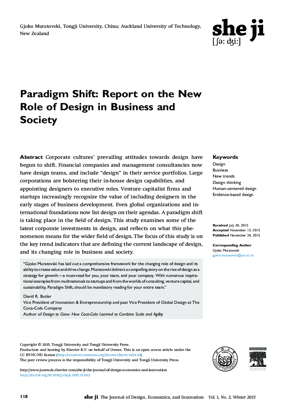 Paradigm Shift: Report on the New Role of Design in Business and Society 