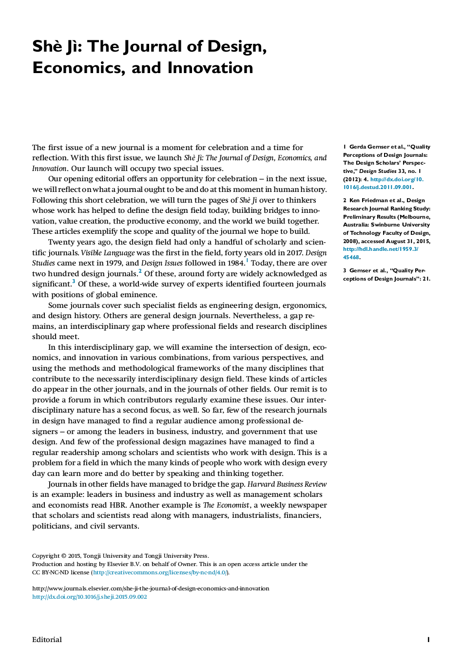 ShÃ¨ JÃ¬: The Journal of Design, Economics, and Innovation