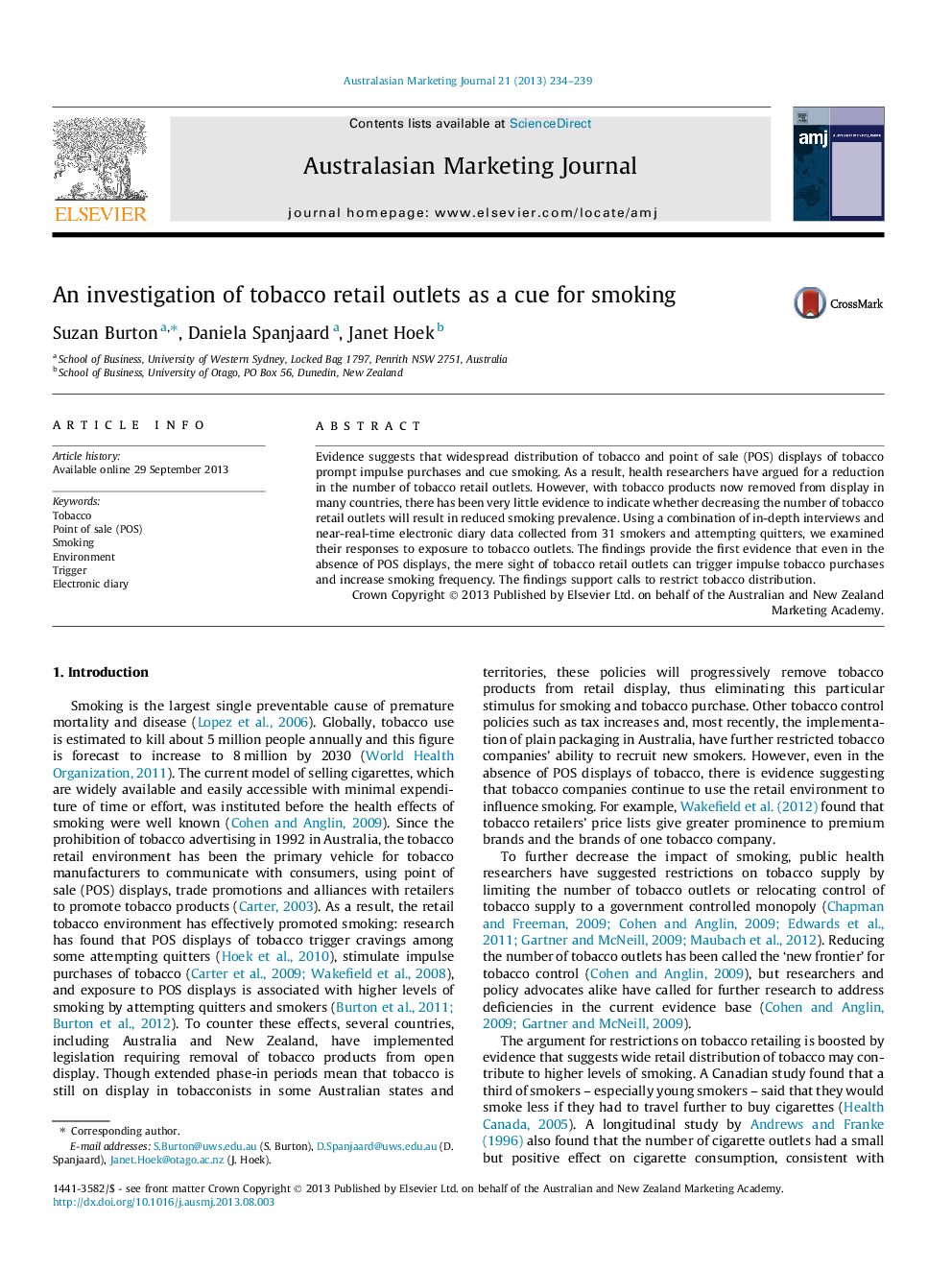 An investigation of tobacco retail outlets as a cue for smoking