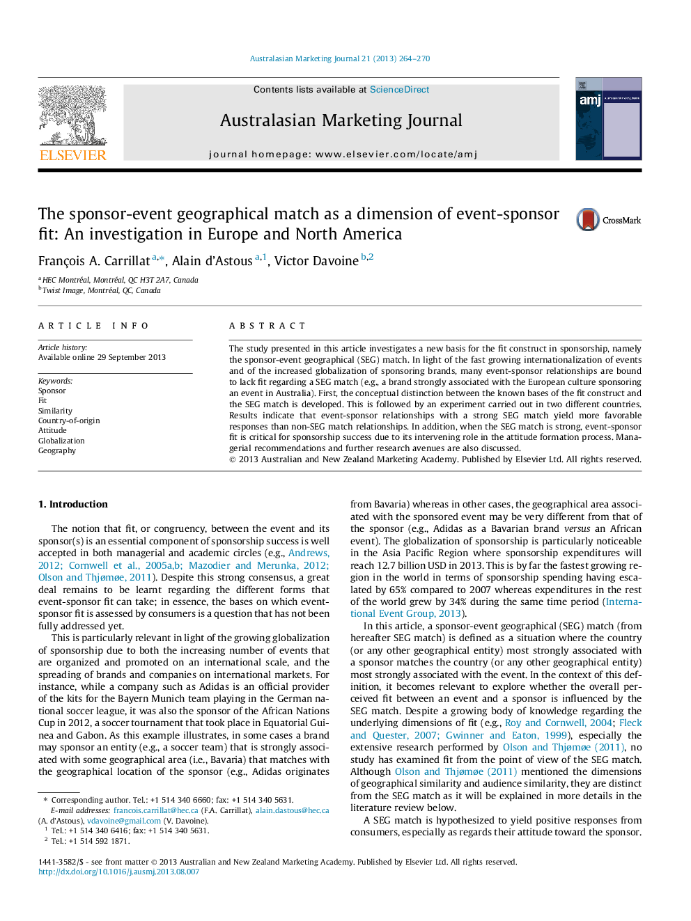 The sponsor-event geographical match as a dimension of event-sponsor fit: An investigation in Europe and North America