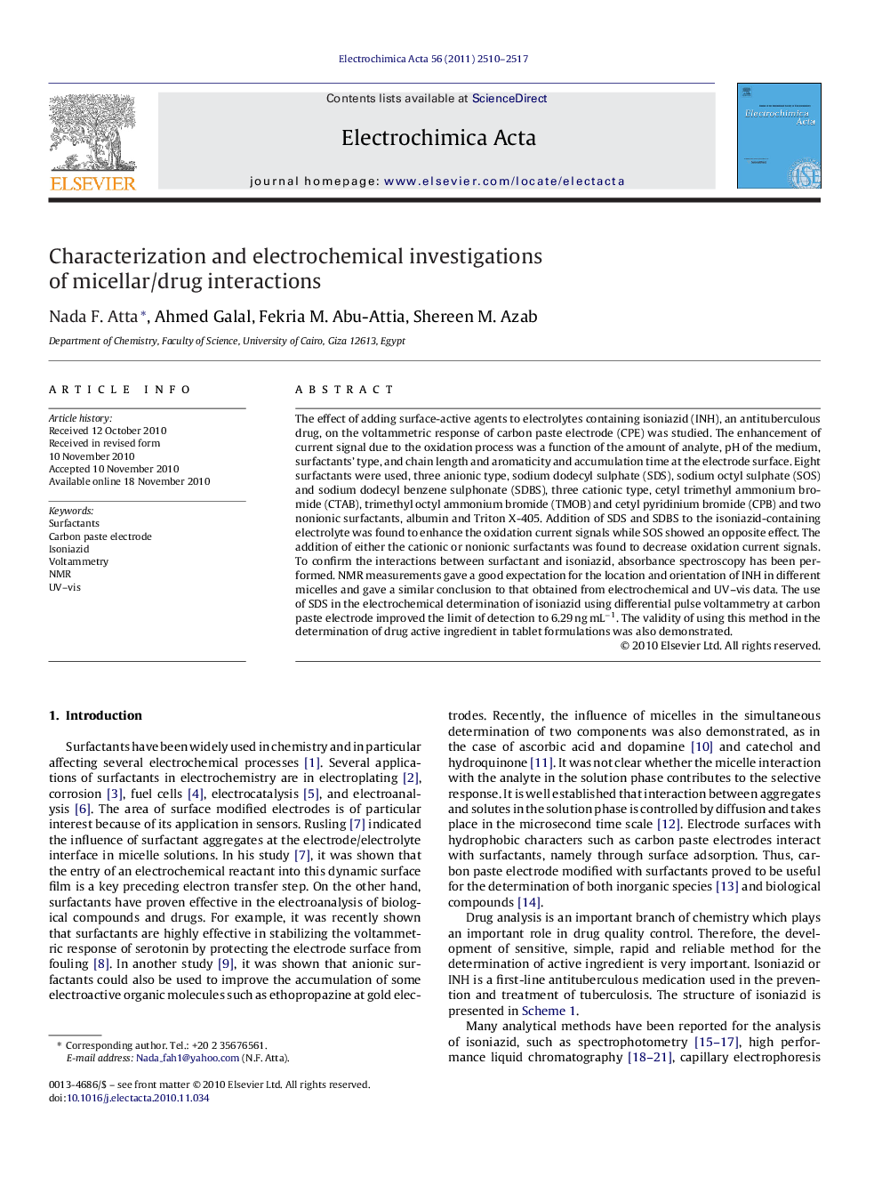 Characterization and electrochemical investigations of micellar/drug interactions