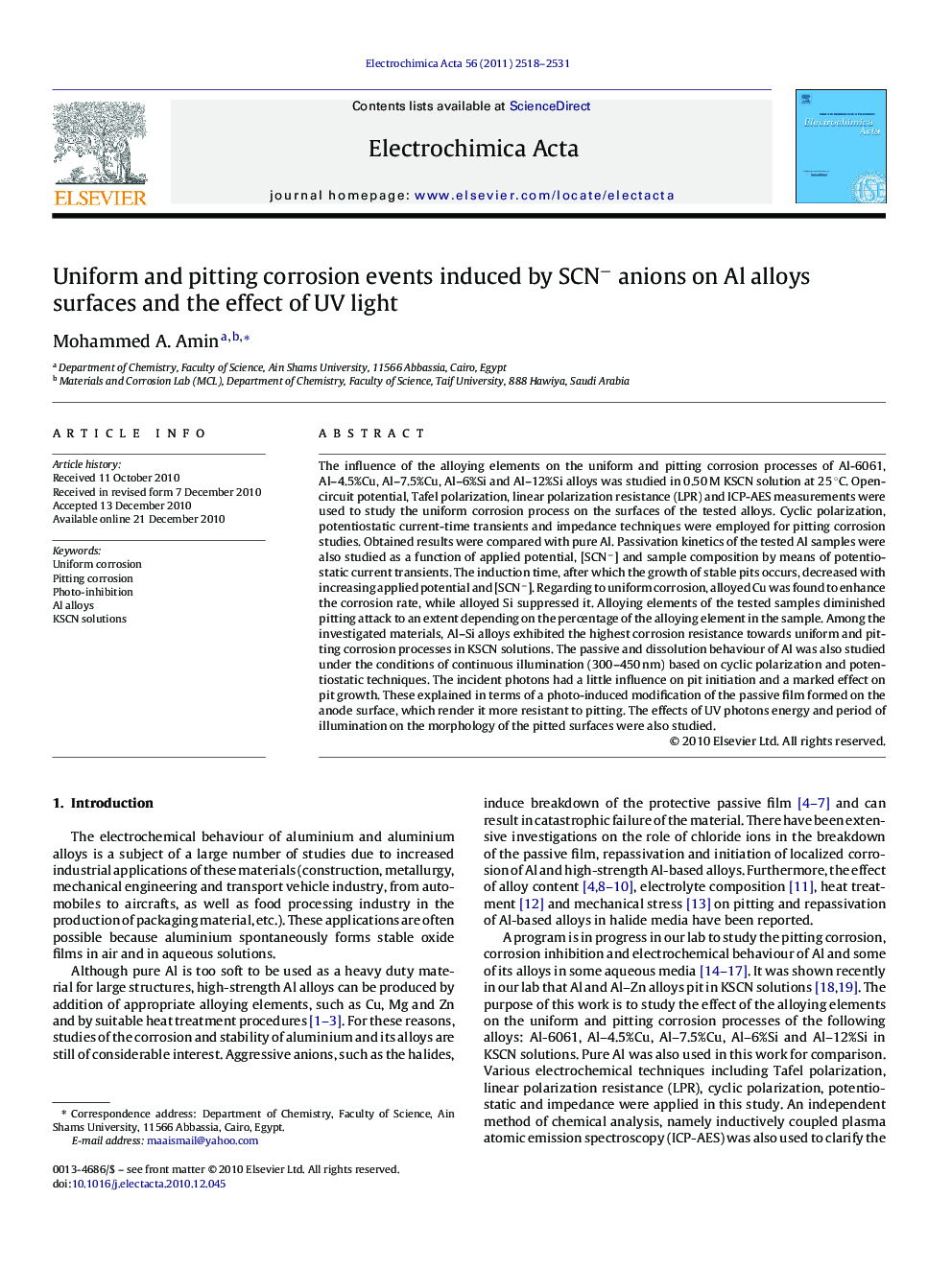 Uniform and pitting corrosion events induced by SCNâ anions on Al alloys surfaces and the effect of UV light