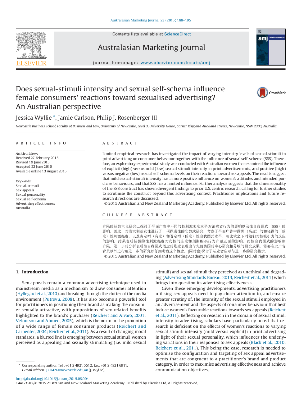 Does sexual-stimuli intensity and sexual self-schema influence female consumers' reactions toward sexualised advertising? An Australian perspective