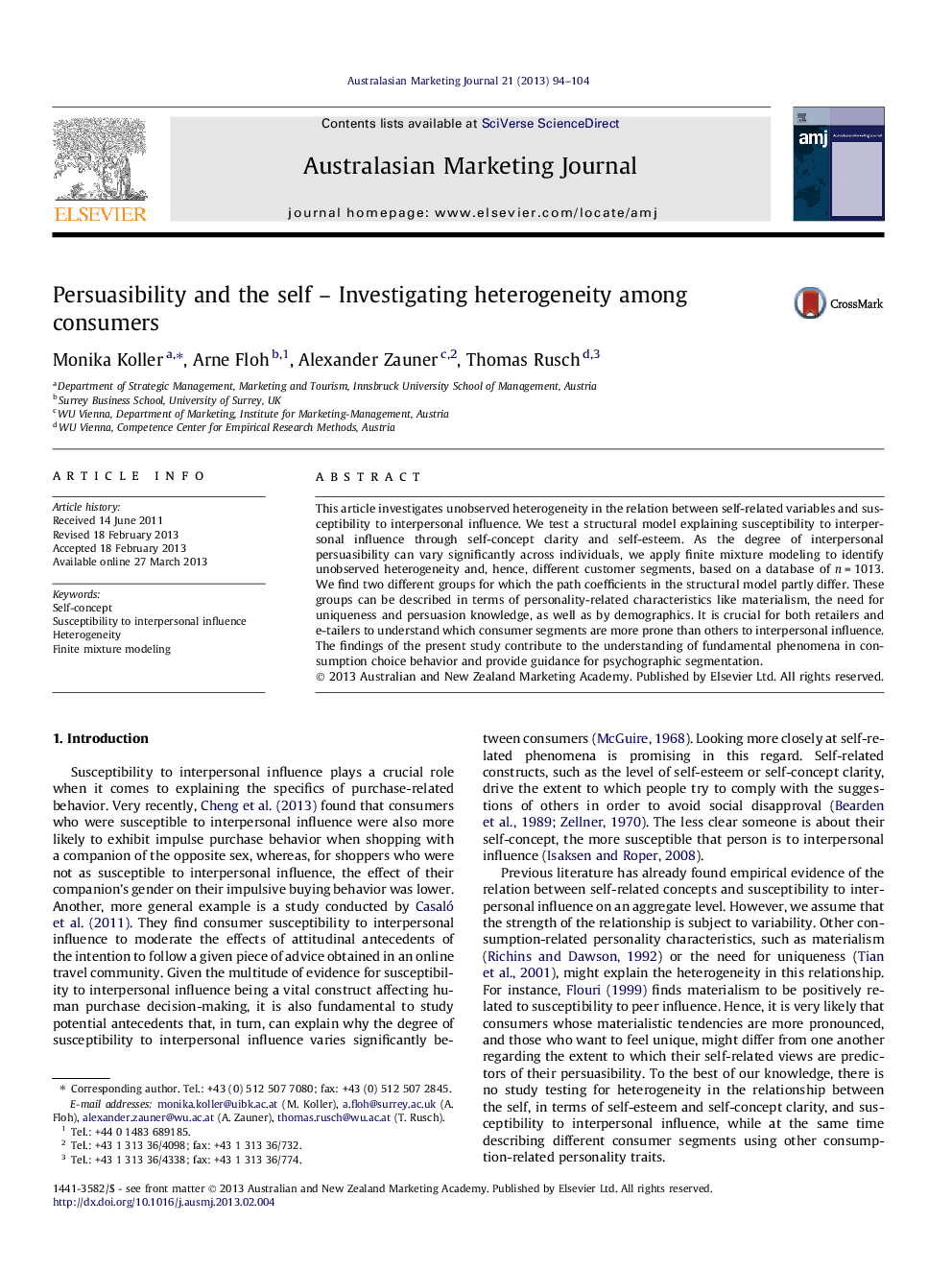 Persuasibility and the self – Investigating heterogeneity among consumers