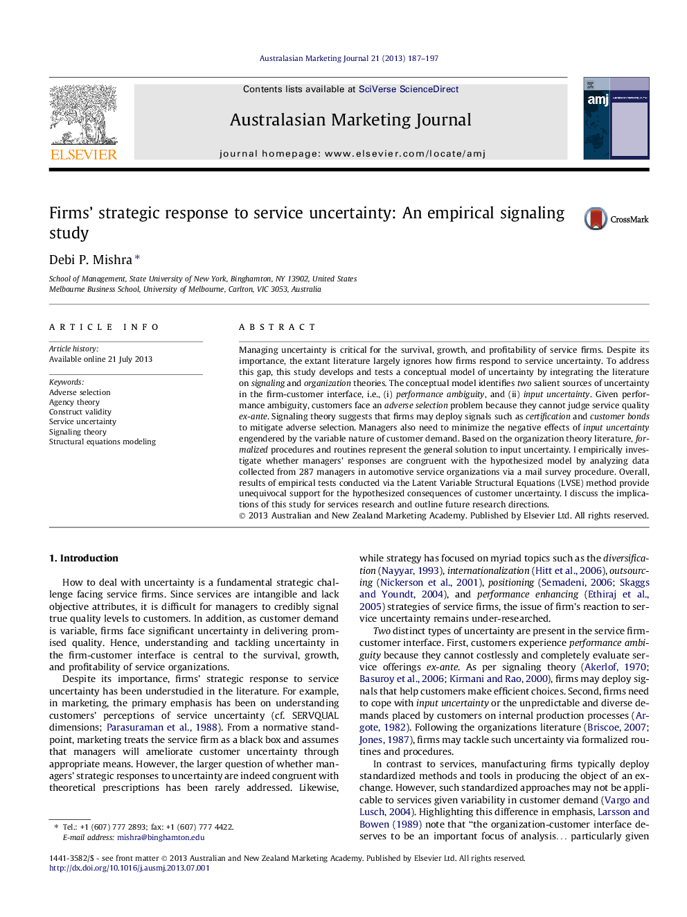 Firms’ strategic response to service uncertainty: An empirical signaling study