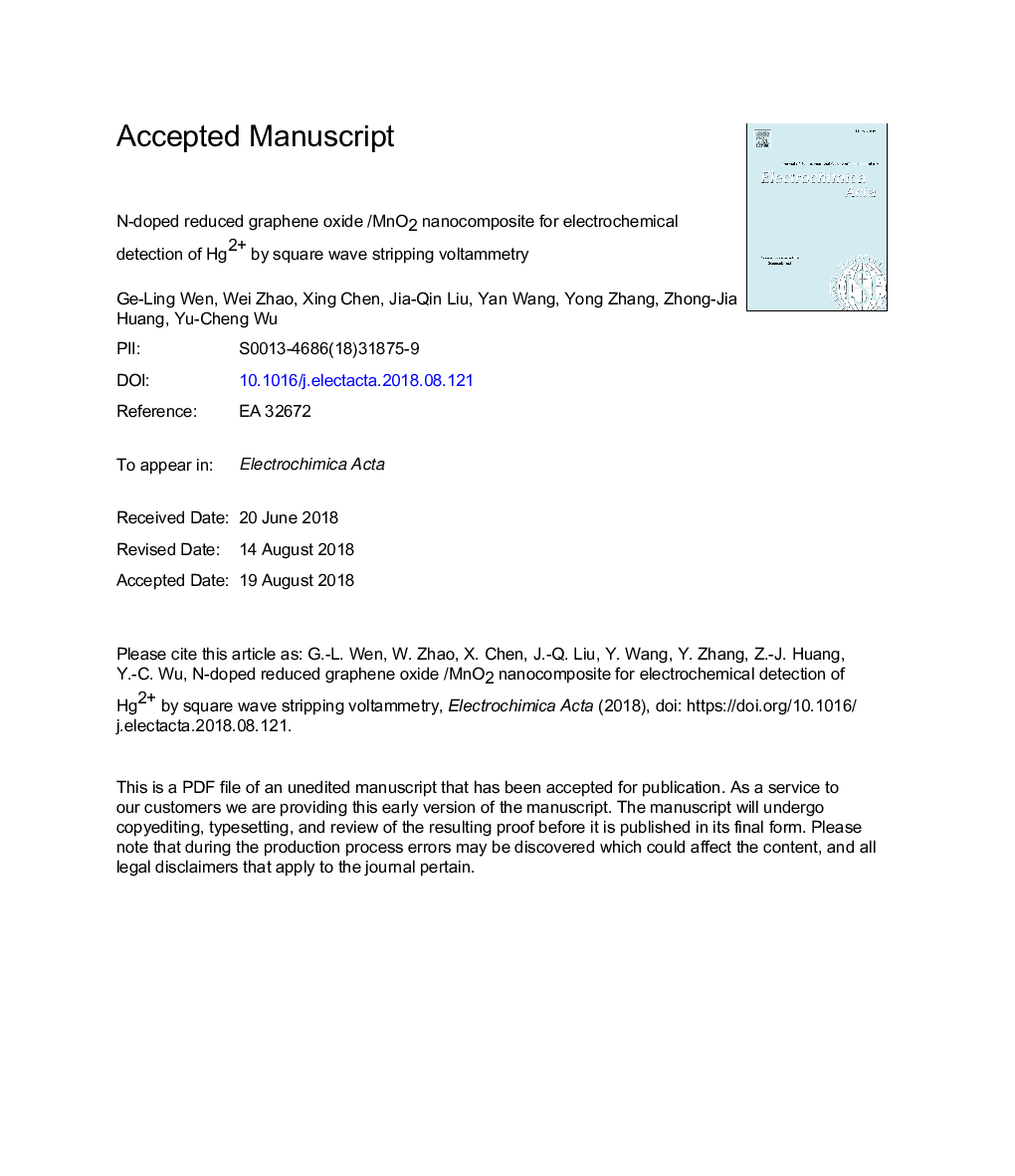 N-doped reduced graphene oxide /MnO2 nanocomposite for electrochemical detection of Hg2+ by square wave stripping voltammetry