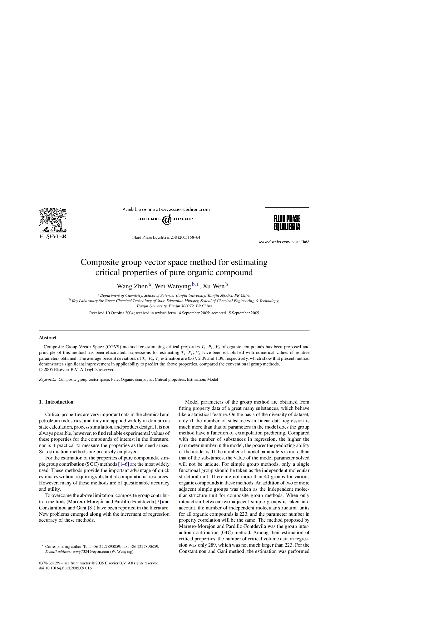 Composite group vector space method for estimating critical properties of pure organic compound