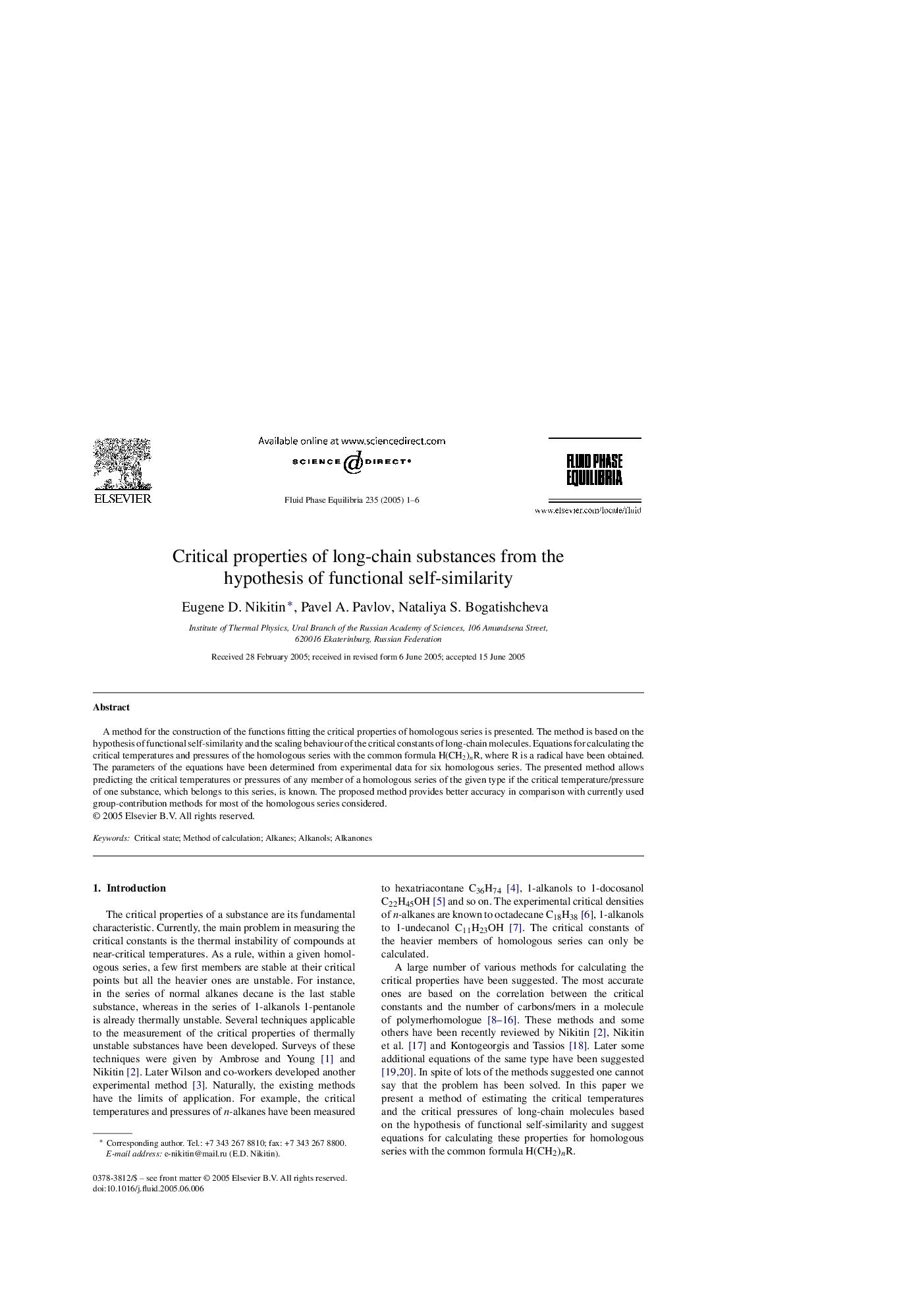 Critical properties of long-chain substances from the hypothesis of functional self-similarity