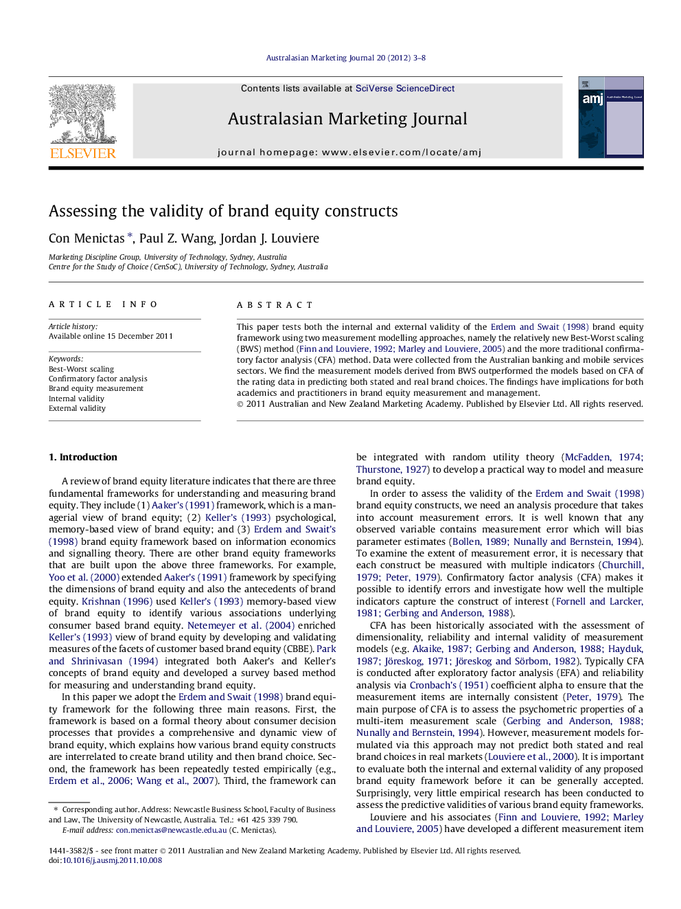 Assessing the validity of brand equity constructs