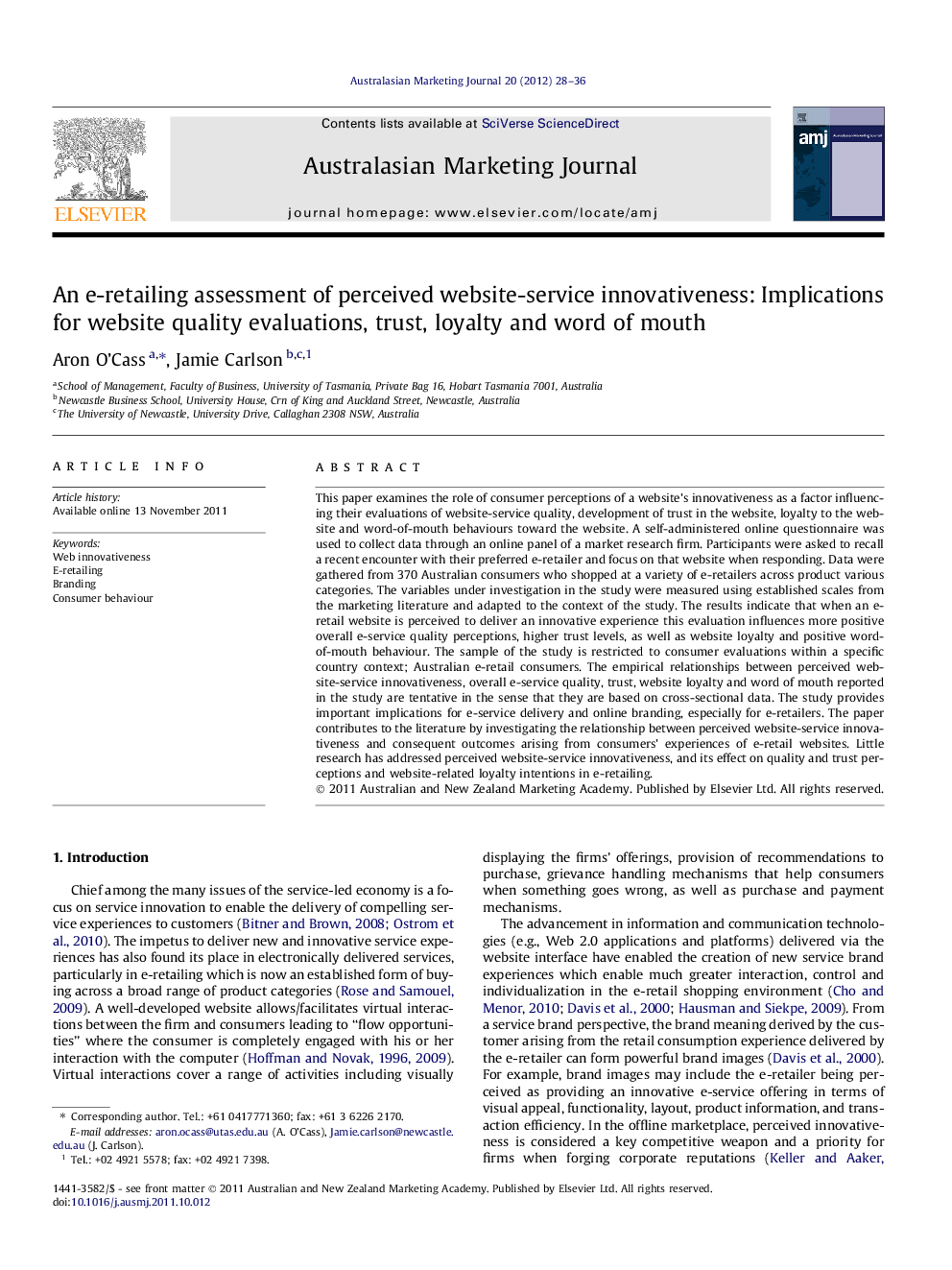 An e-retailing assessment of perceived website-service innovativeness: Implications for website quality evaluations, trust, loyalty and word of mouth