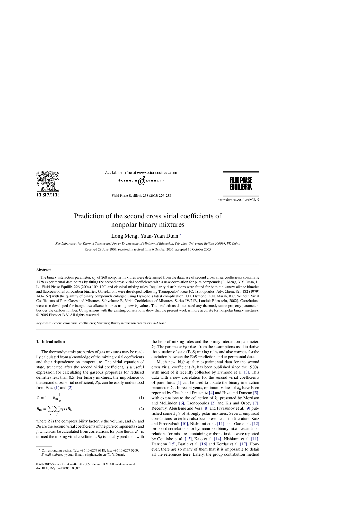 Prediction of the second cross virial coefficients of nonpolar binary mixtures