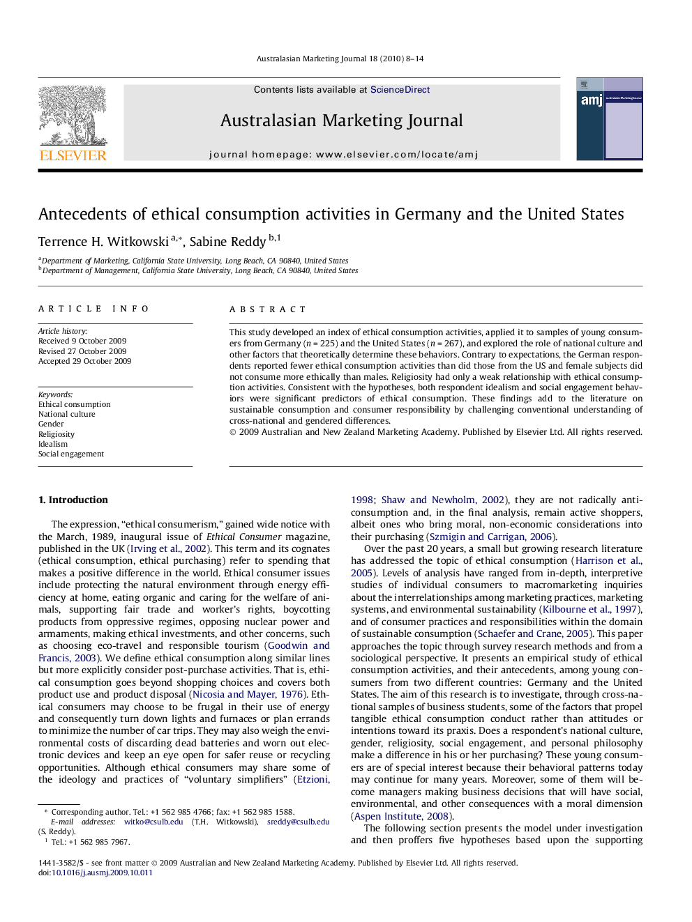 عکس صفحه اول مقاله: Antecedents of ethical consumption activities in Germany and the United States Antecedents of ethical consumption activities in Germany and the United States
