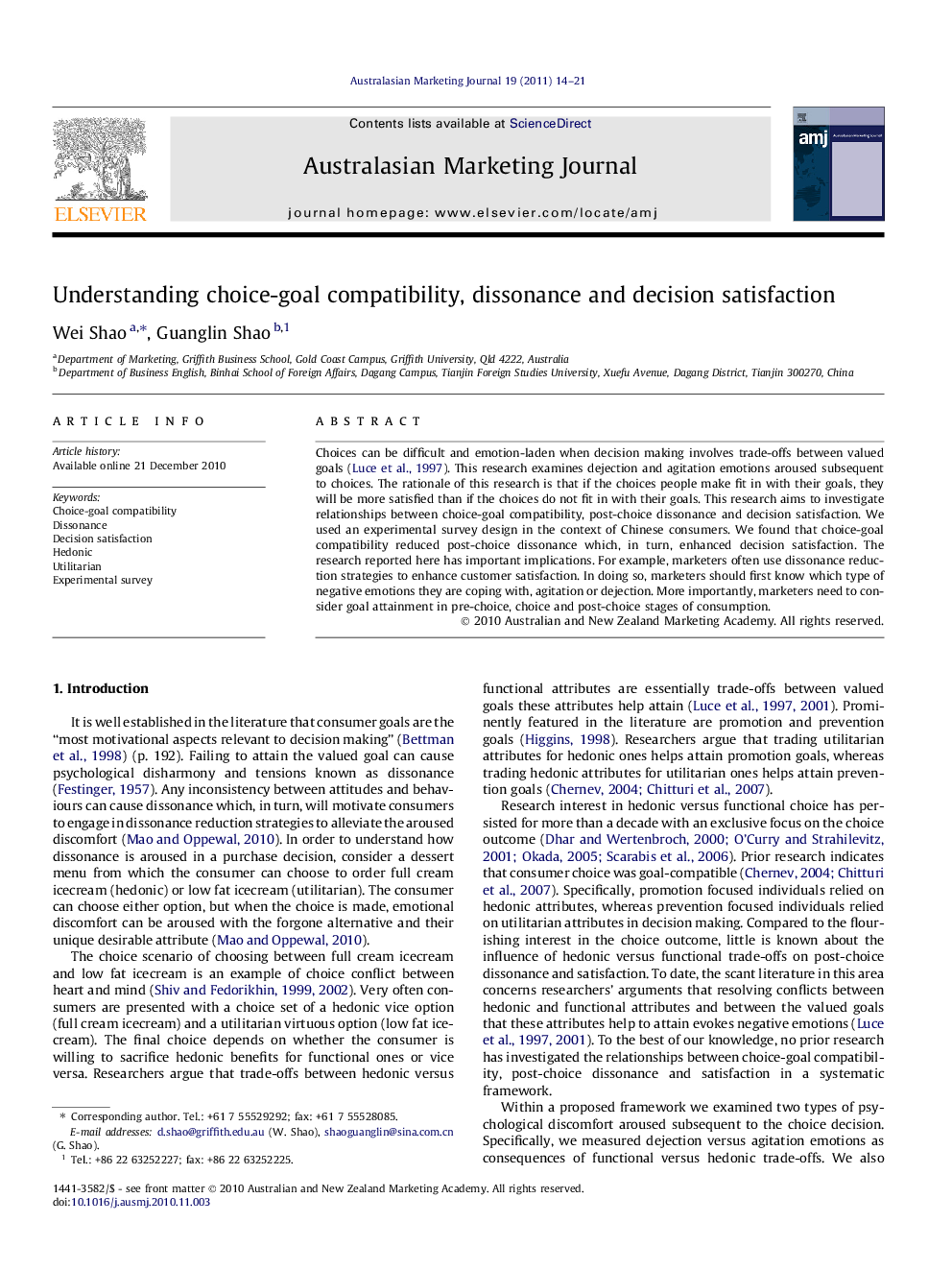 Understanding choice-goal compatibility, dissonance and decision satisfaction