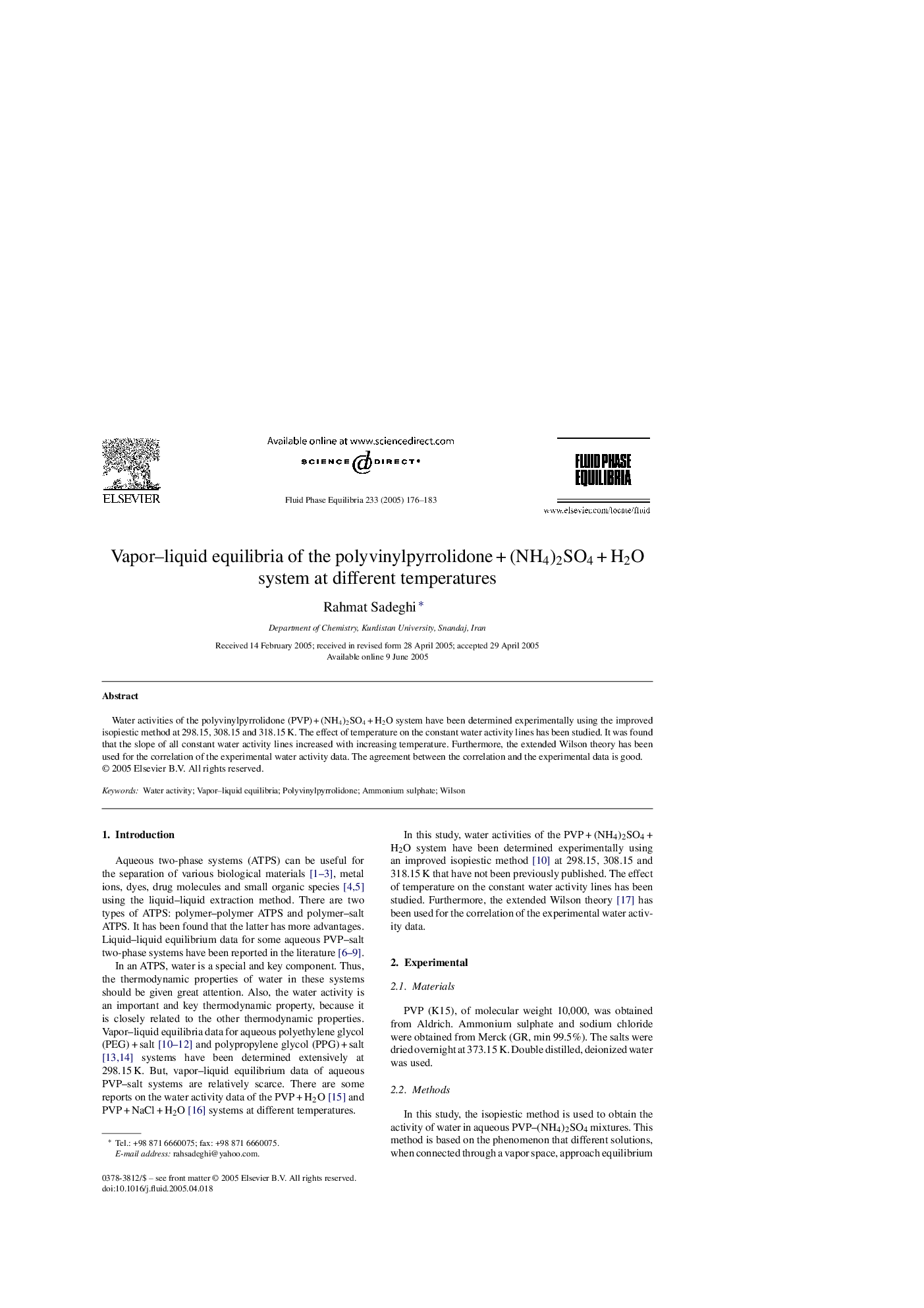 Vapor-liquid equilibria of the polyvinylpyrrolidoneÂ +Â (NH4)2SO4Â +Â H2O system at different temperatures