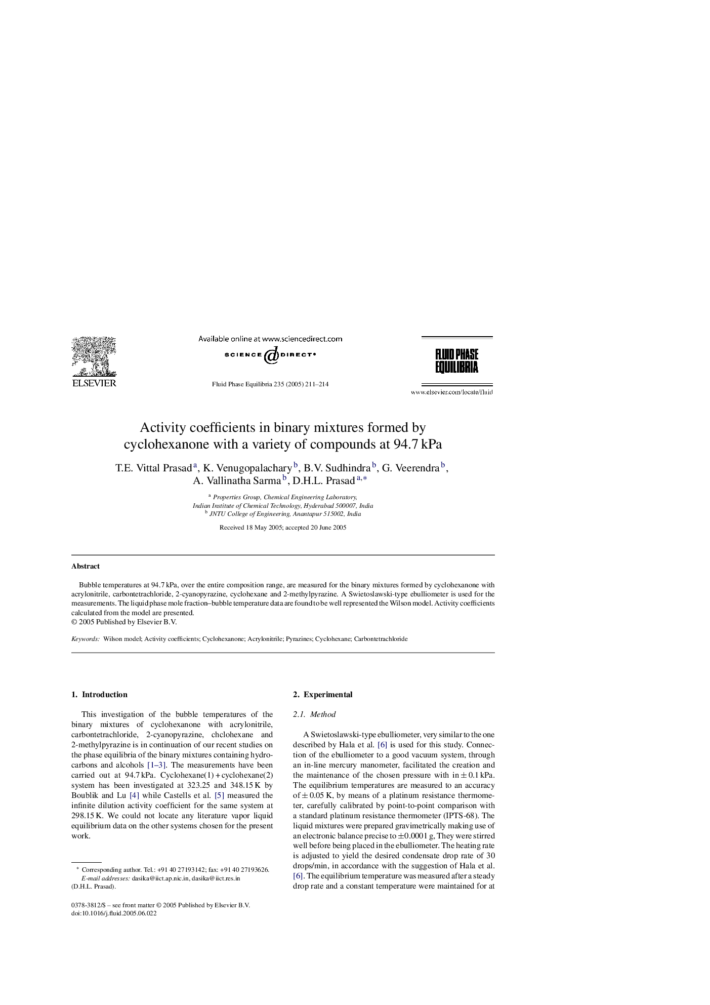 Activity coefficients in binary mixtures formed by cyclohexanone with a variety of compounds at 94.7Â kPa