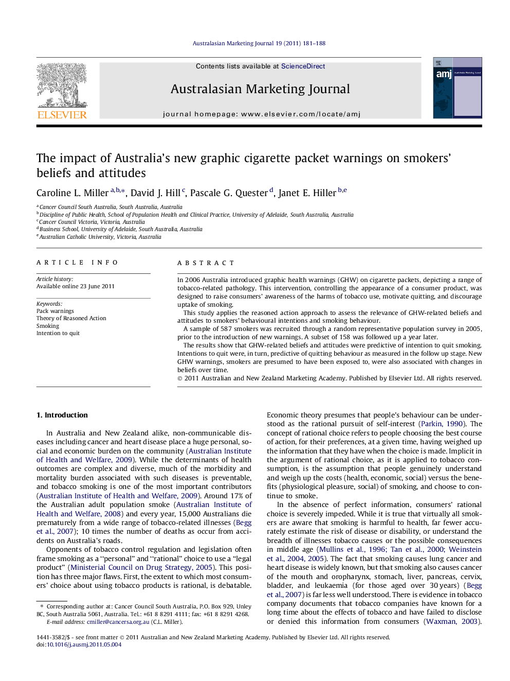 عکس صفحه اول مقاله: The impact of Australia’s new graphic cigarette packet warnings on smokers’ beliefs and attitudes The impact of Australia’s new graphic cigarette packet warnings on smokers’ beliefs and attitudes