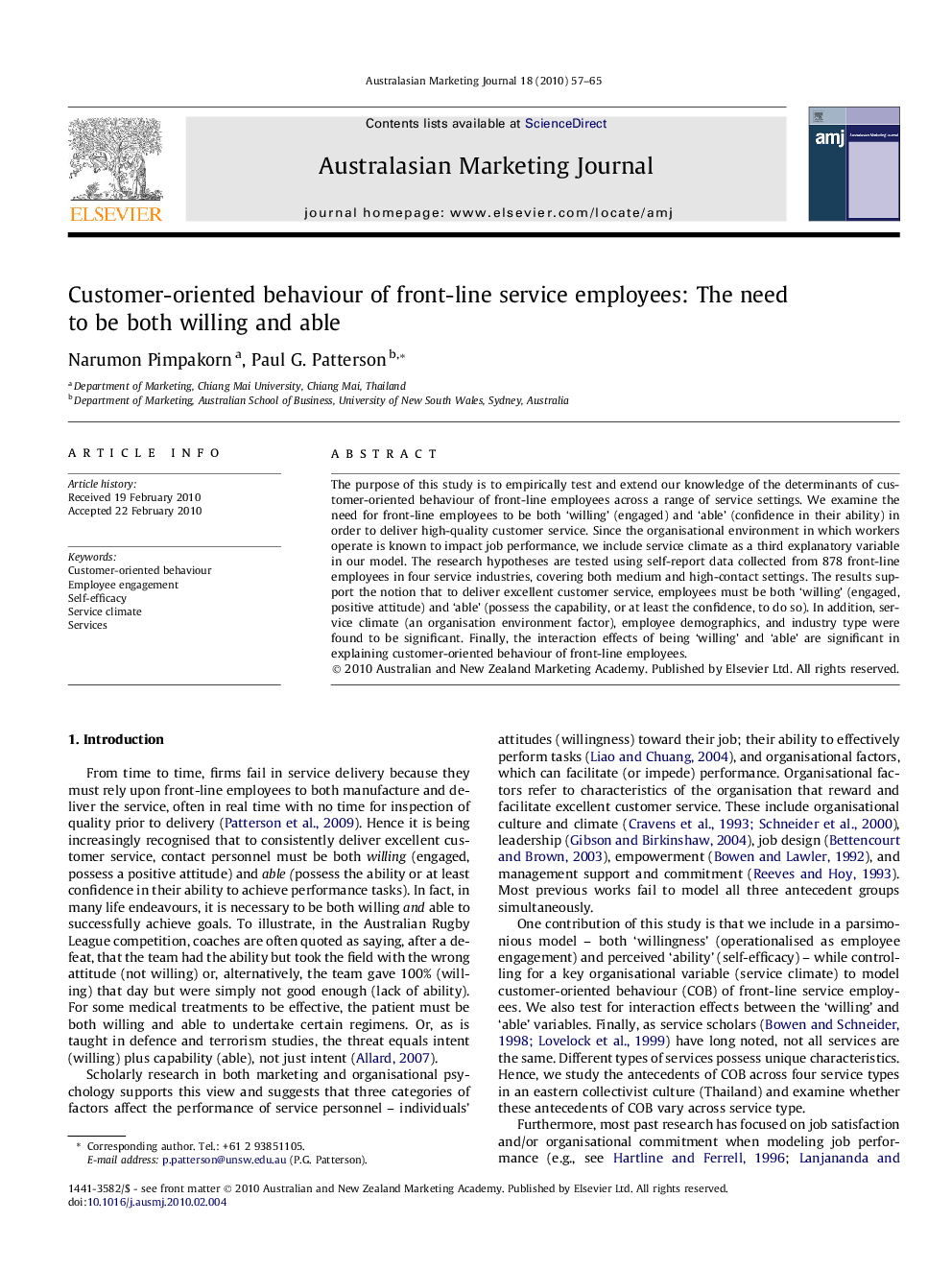 Customer-oriented behaviour of front-line service employees: The need to be both willing and able