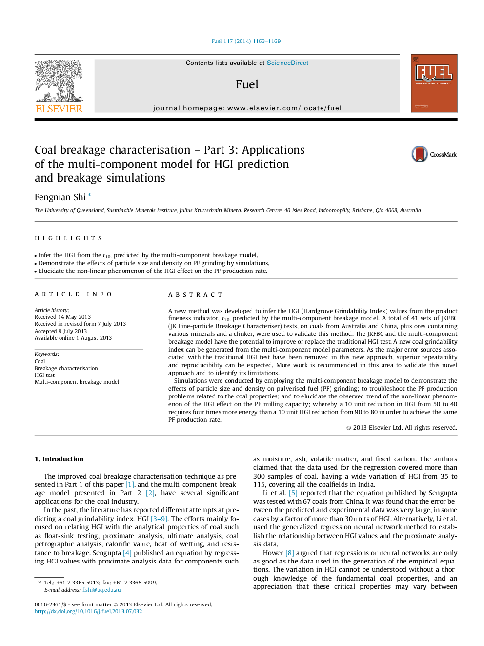 Coal breakage characterisation - Part 3: Applications of the multi-component model for HGI prediction and breakage simulations