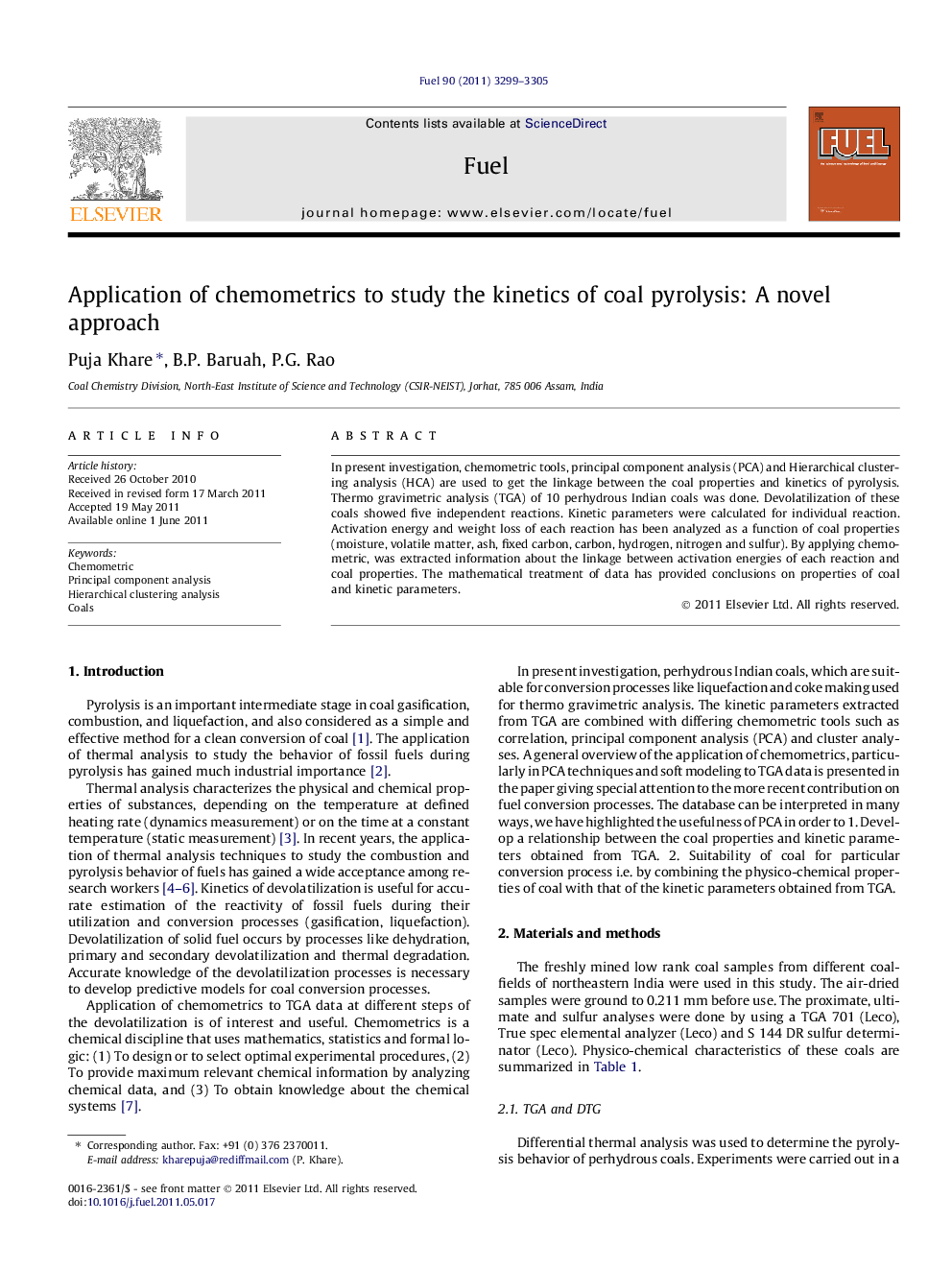 Application of chemometrics to study the kinetics of coal pyrolysis: A novel approach