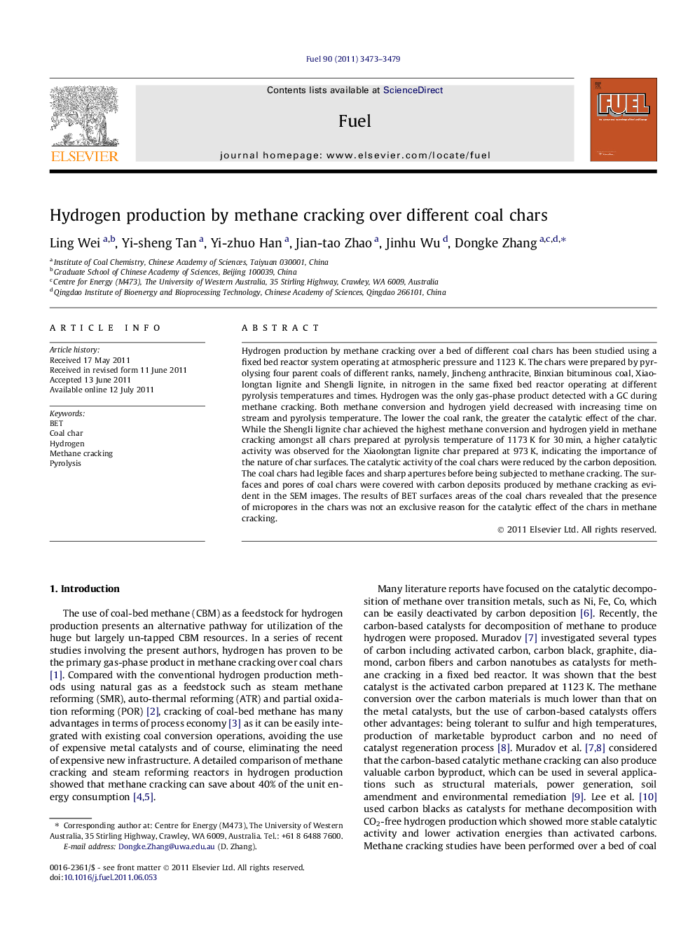 Hydrogen production by methane cracking over different coal chars