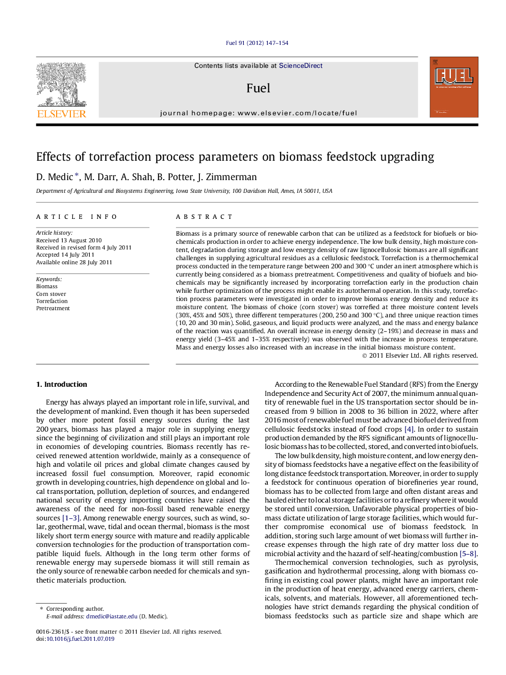 Effects of torrefaction process parameters on biomass feedstock upgrading