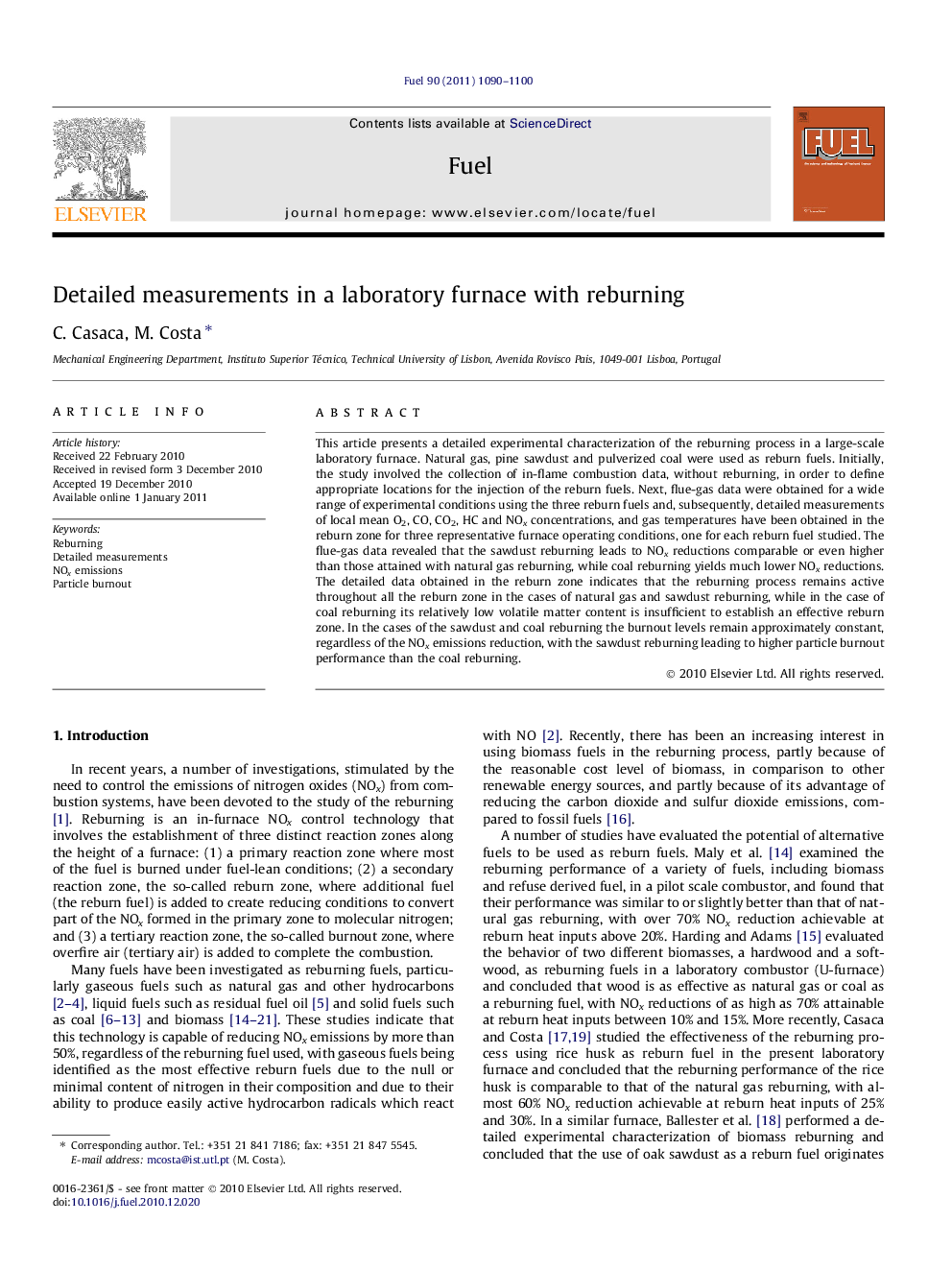 Detailed measurements in a laboratory furnace with reburning