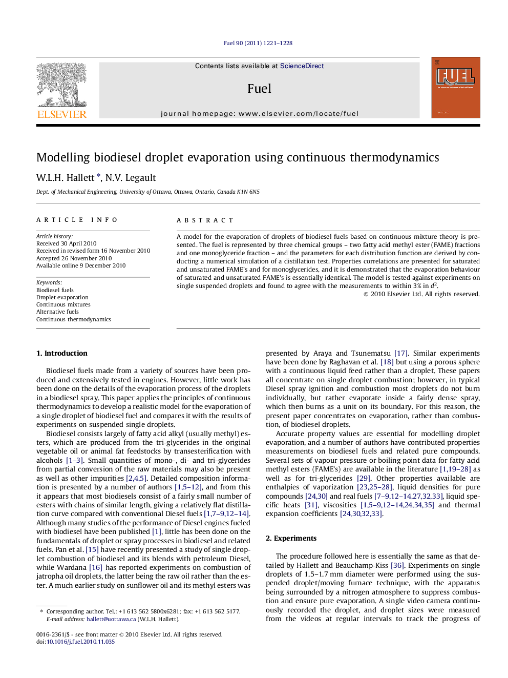 Modelling biodiesel droplet evaporation using continuous thermodynamics