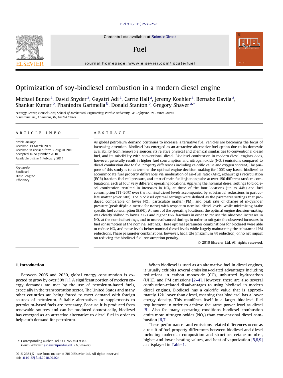 Optimization of soy-biodiesel combustion in a modern diesel engine