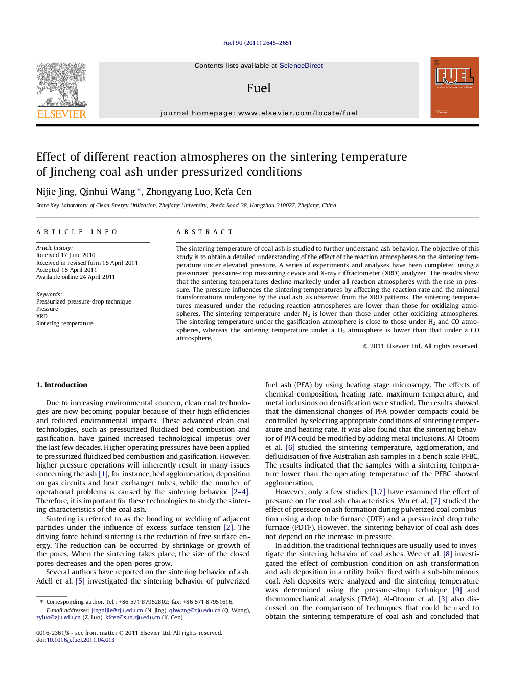 Effect of different reaction atmospheres on the sintering temperature of Jincheng coal ash under pressurized conditions